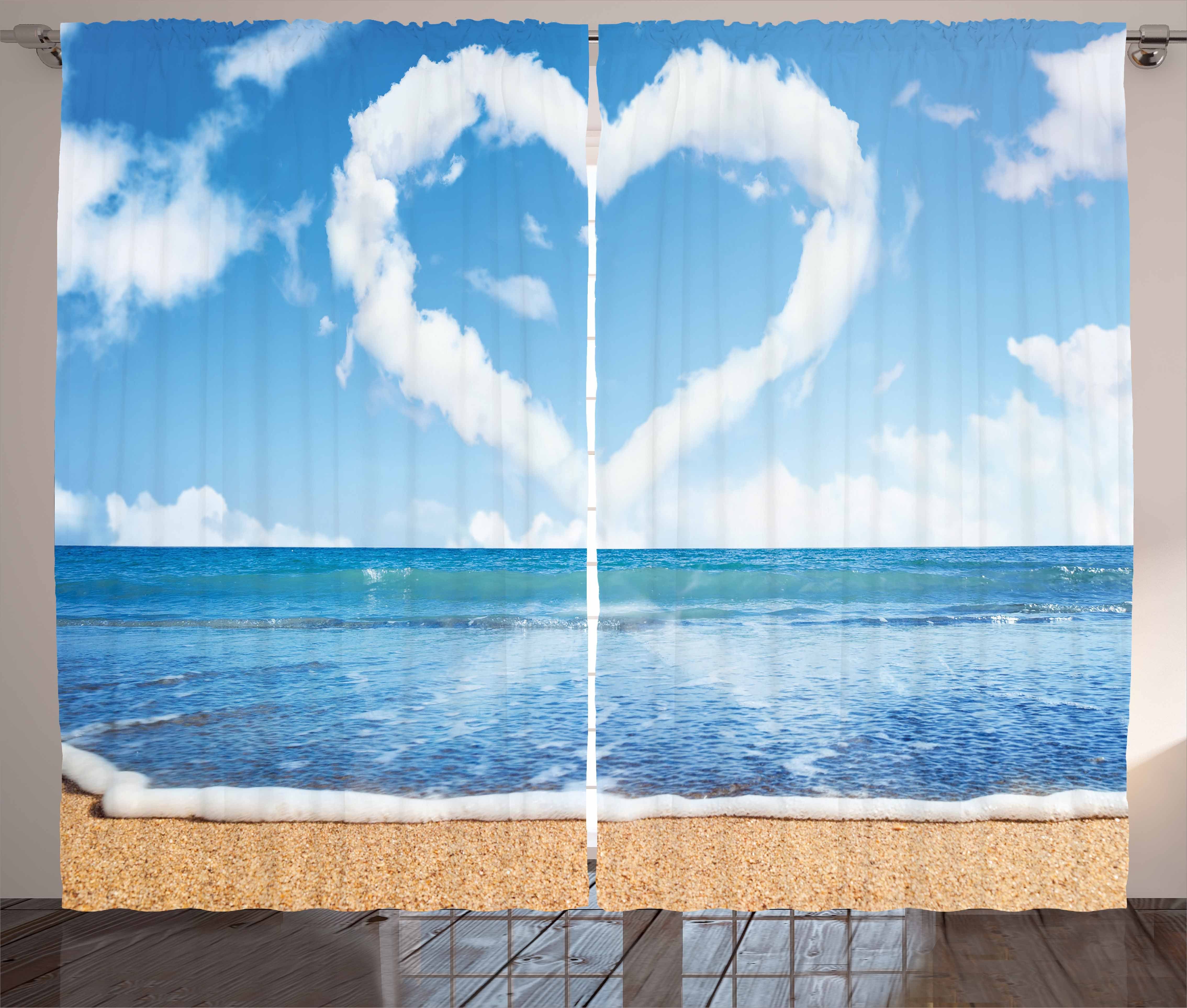 Gardine Schlafzimmer Kräuselband Vorhang mit Schlaufen und Haken, Abakuhaus, Romantisch Wolken Herzform | Fertiggardinen