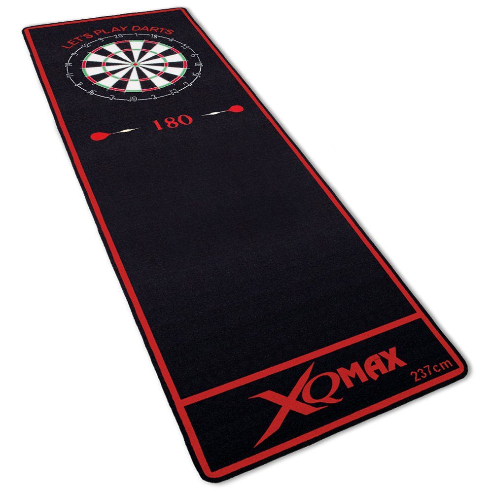 rot/schwarz mit Turnier XQMAX 237x80cm, mit offiziellem Spielabstand Dart Turnier-Dartmatte (Teppich, Dartscheibe Dartteppich Matte Motiv),