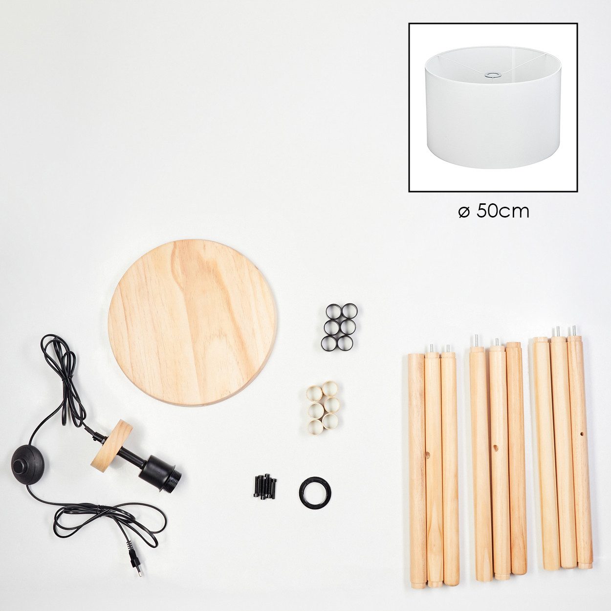 hofstein Stehlampe Stehlampe aus Holz/Metall im modernen Boho-Design mit Fußschalter, Stehleuchte mit Ablagefläche u. Schirm aus Stoff, Ø 50 cm, 153 cm, E27 – Bild 5 von 5