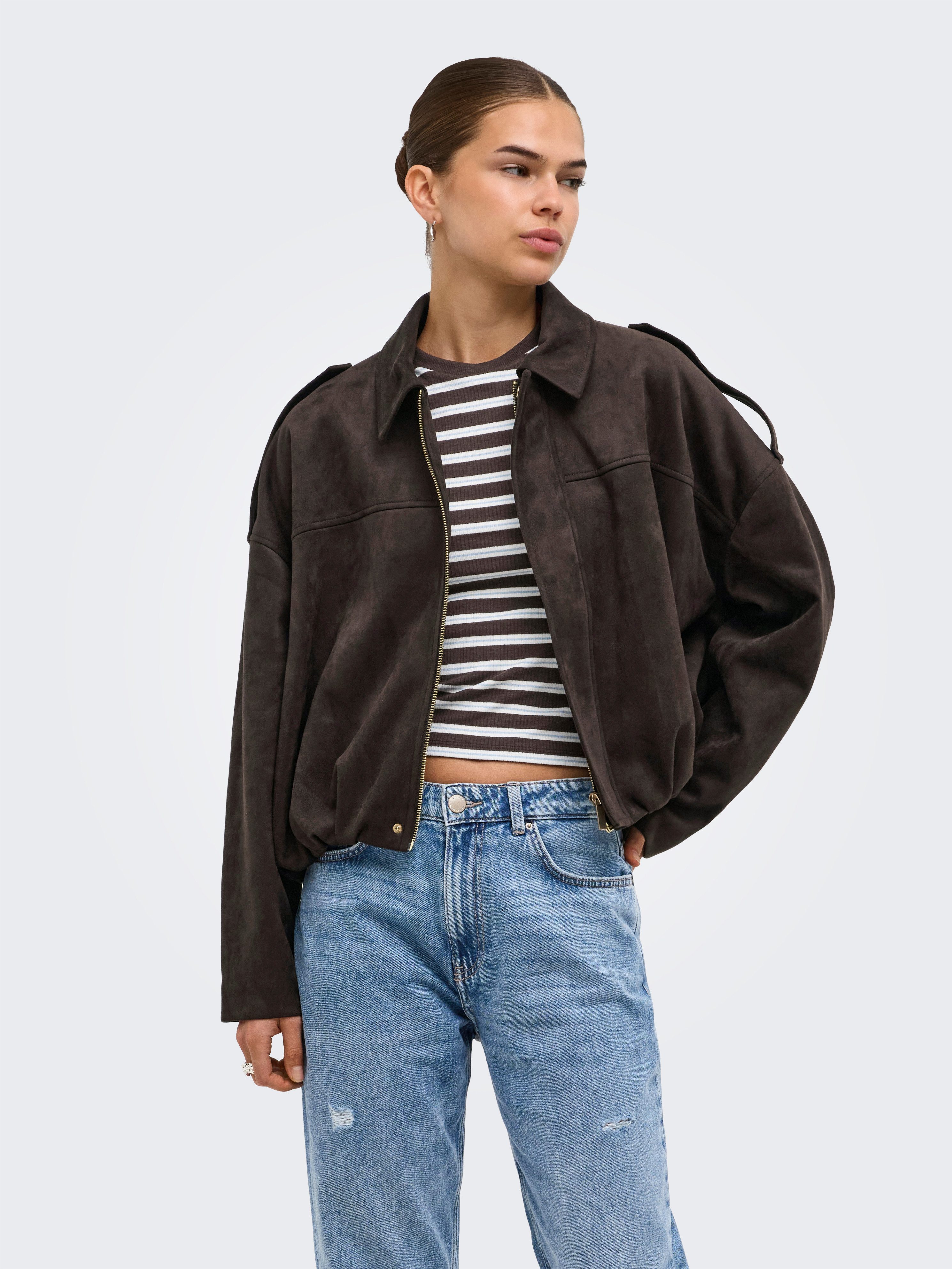 ONLY Blouson ONLMOON-STINA FAUX SUEDE BOMBER PNT NOOS Materialmix, Wildlederimitat