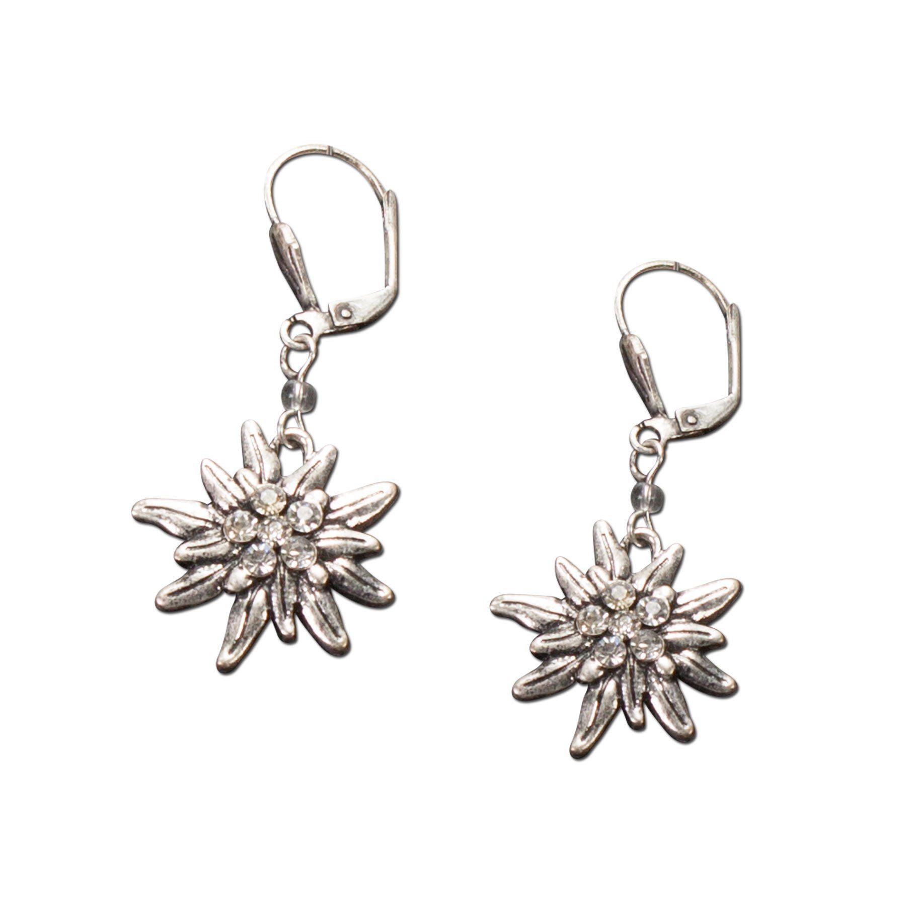 Alpenflüstern Ketten-Set Trachtenschmuck-Set Perlen-Trachtenkette und Trachten-Ohrhänger Strass-Edelweiß (rosé-rosa), - Damen-Trachten-Schmuck, Trachtenset Dirndl-Kette und Trachten-Ohrringe
