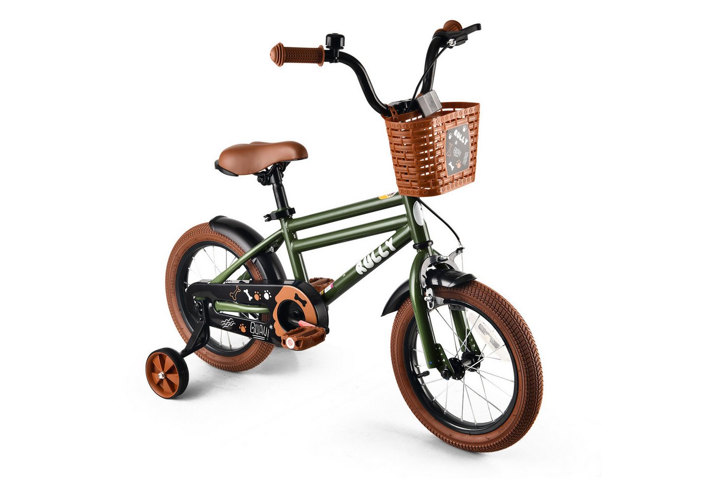 RULLY Kinderfahrrad Kinderfahrrad für Jungen 12/14/16 Zoll, 2–7 Jahre, 1 Gang, Mit Korb, Stützrädern, Schutzblechen & Klingel