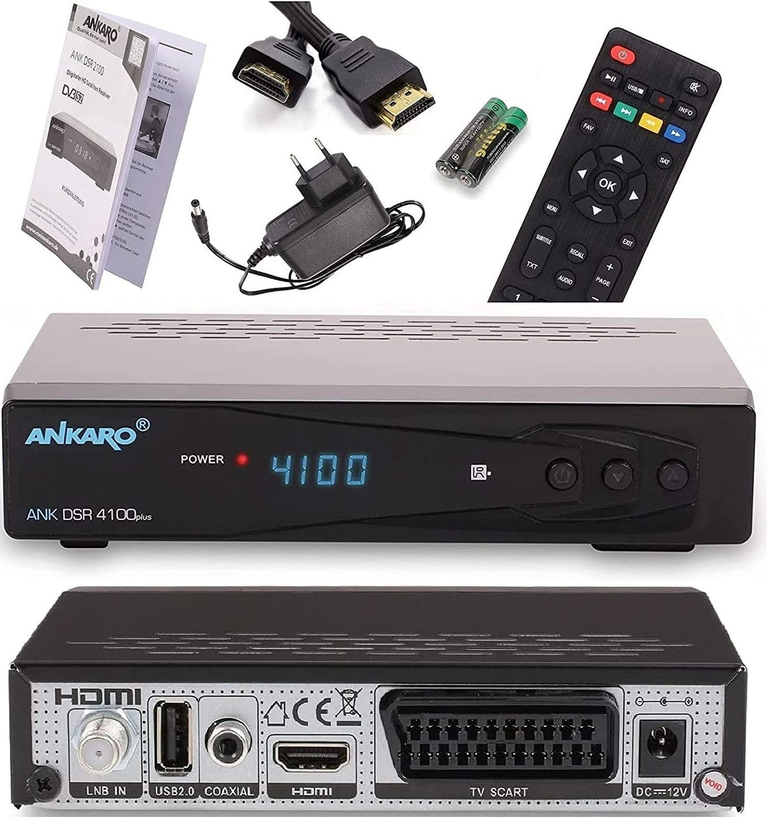 Ankaro DSR 4100 Plus mit PVR Aufnahmefunktion + HDMI Kabel SAT-Receiver  (Timeshift, für Satelliten TV, SCART, UNICABLE, HDMI, Full HD)
