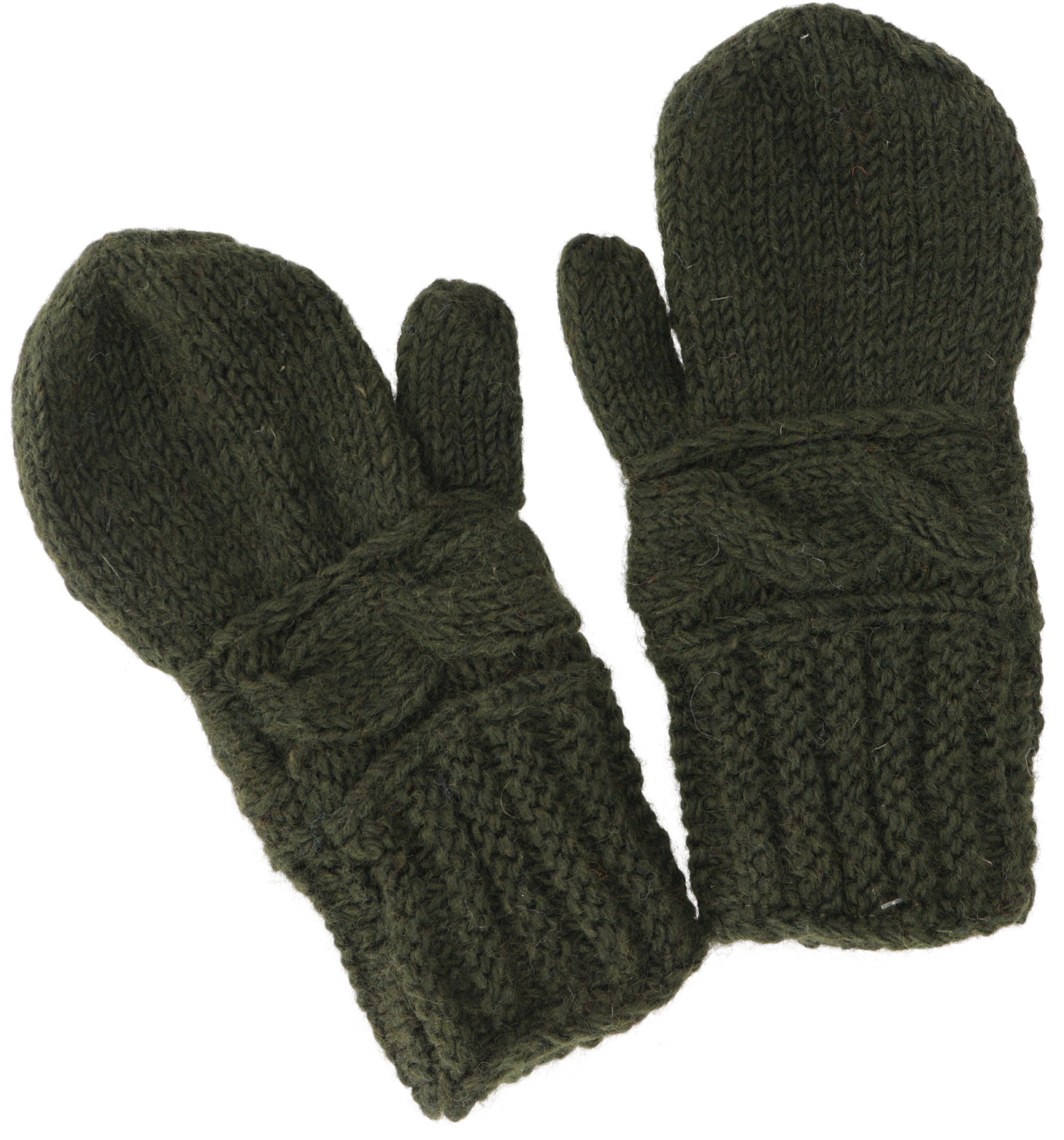 Guru-Shop Strickhandschuhe Handschuhe aus Wolle, Fauster, handgestrickte.. olivgrün