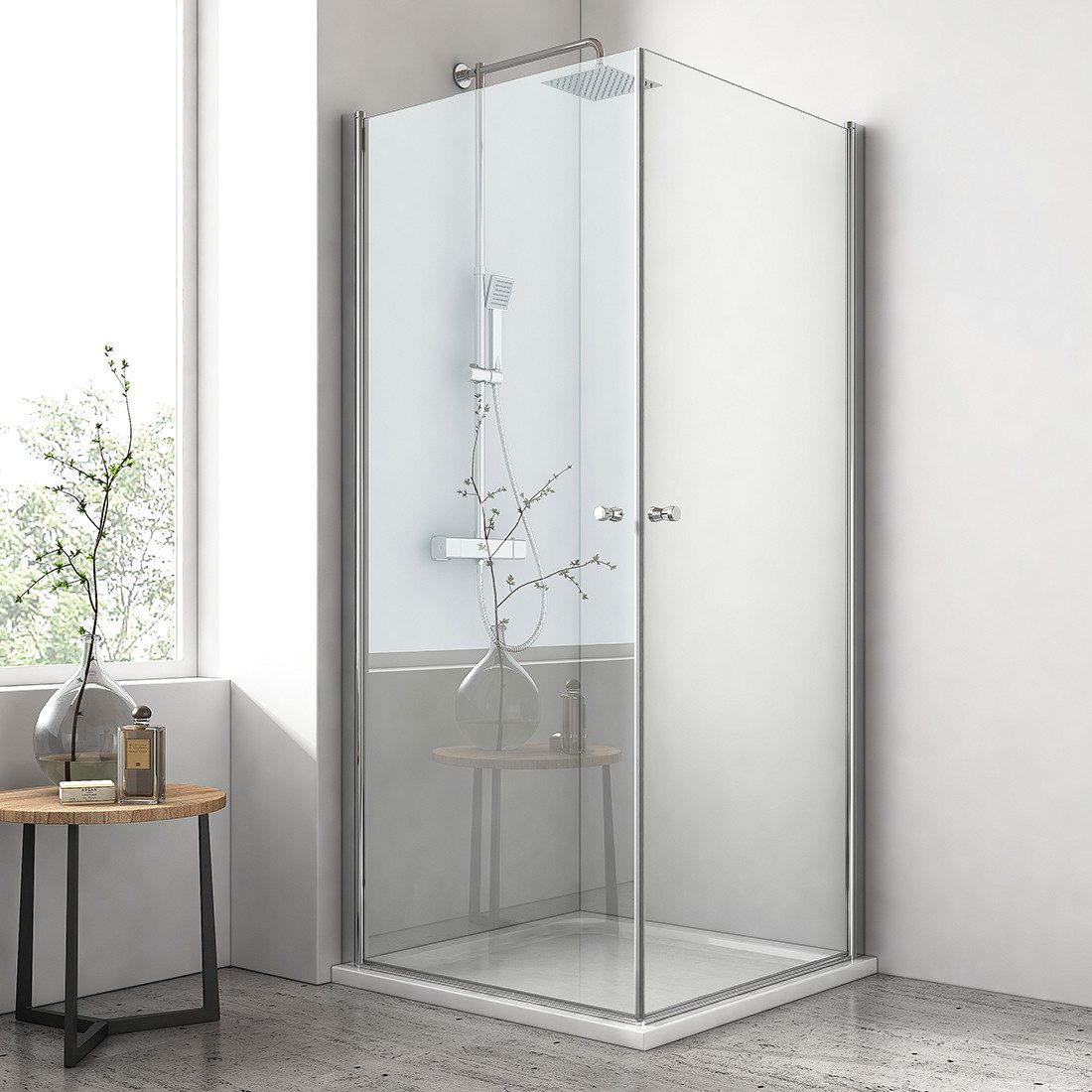 EMKE Eckdusche Duschkabine mit Eckeinstieg, zweiflügelige Tür nach außen öffnend185cm