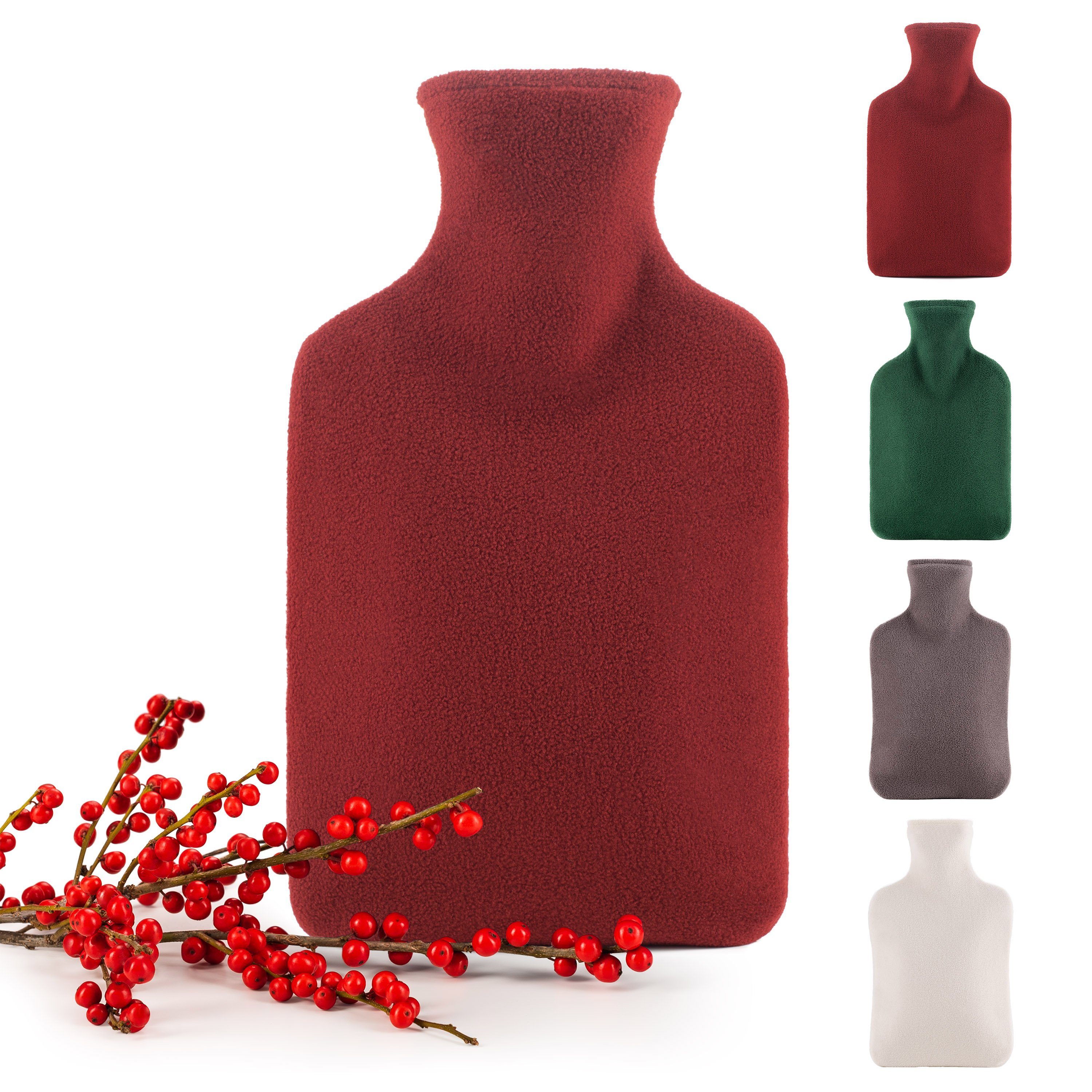 Blumtal Wärmflasche mit Bezug aus Polar Fleece, (für Kinder und Erwachsene, Bettflasche zur Schmerzlinderung, aus Naturkautschuk für Kinder und Erwachsene)