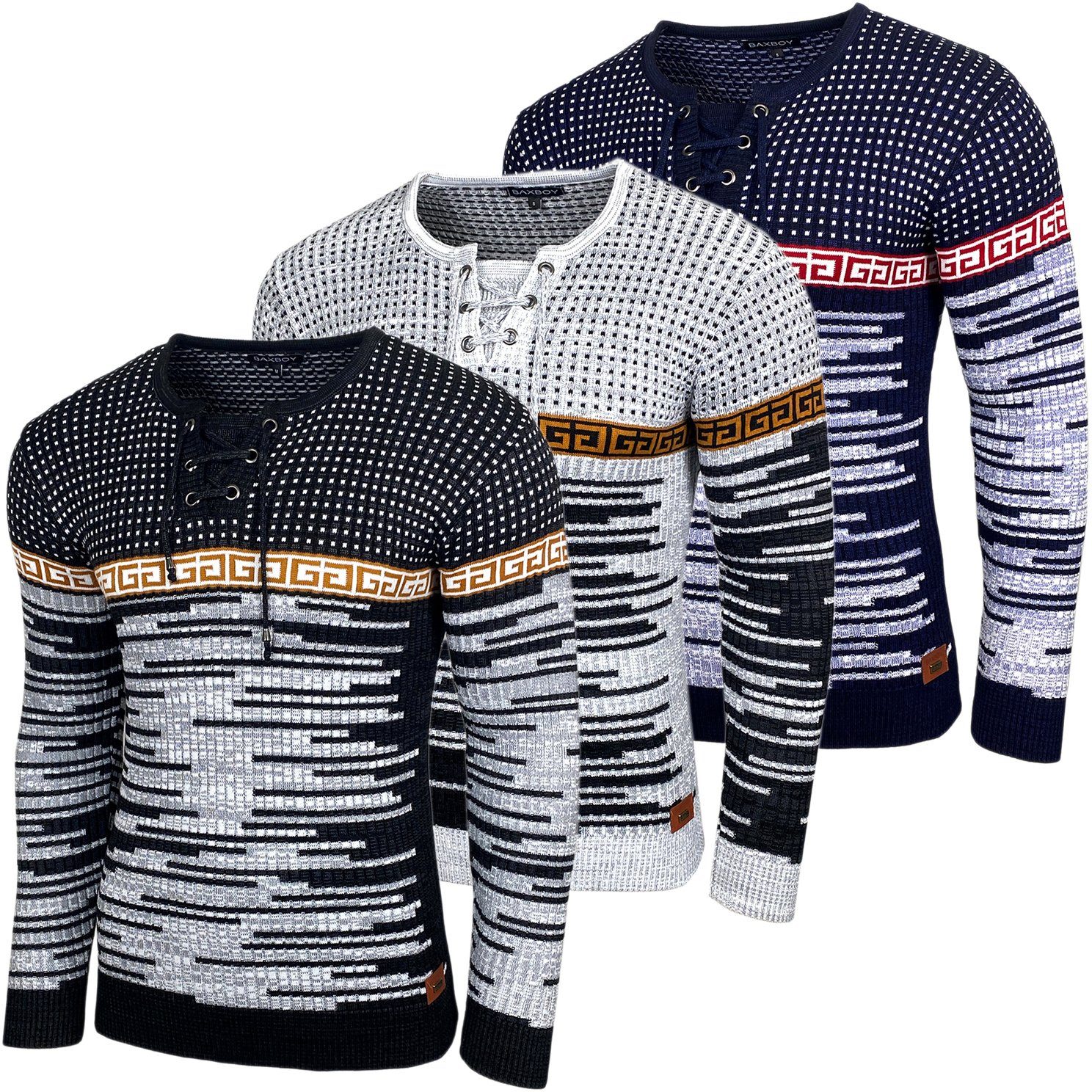 Baxboy Strickpullover BAXBOY Herren stylischer Rundhals Strick-Pullover B-52156
