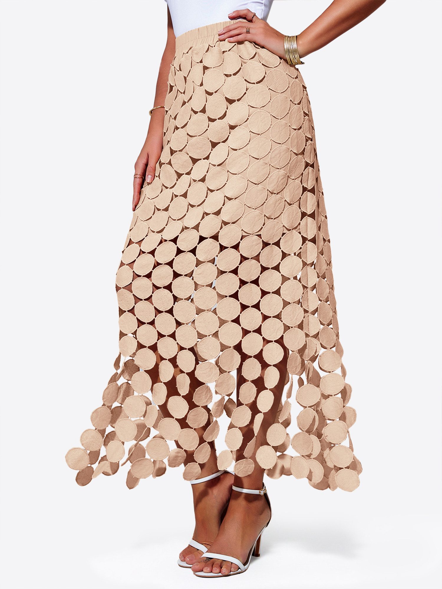 Imily Bela Maxirock Damen Fransenmaxirock mit hoher Taille (Packung, 1-tlg., 1per-Pack) Mit Aussparungen