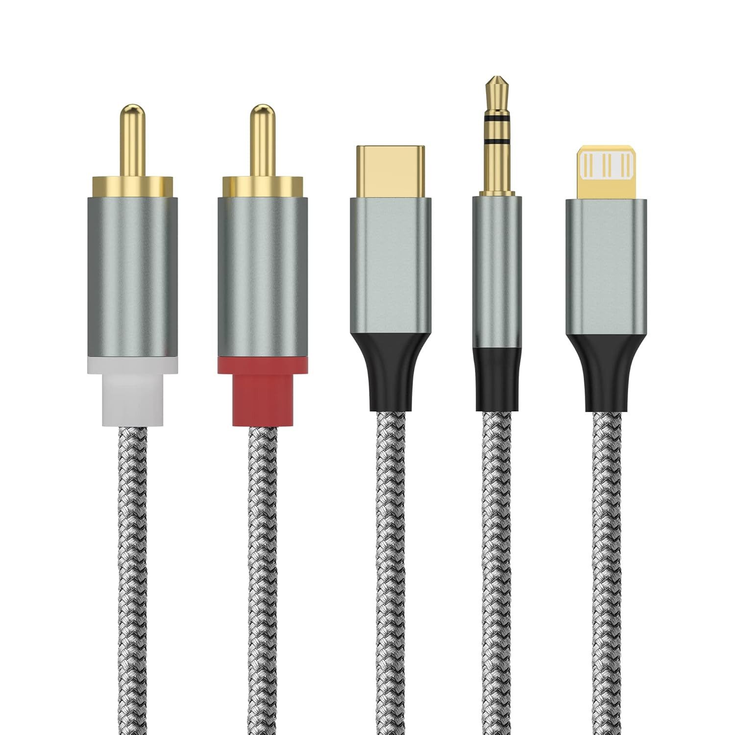 FELIXLEO 2er 3in1 Lightning USB C 3,5mm Auf 2 Cinch Kabel 1,3M Stereo Audio Audio-Adapter