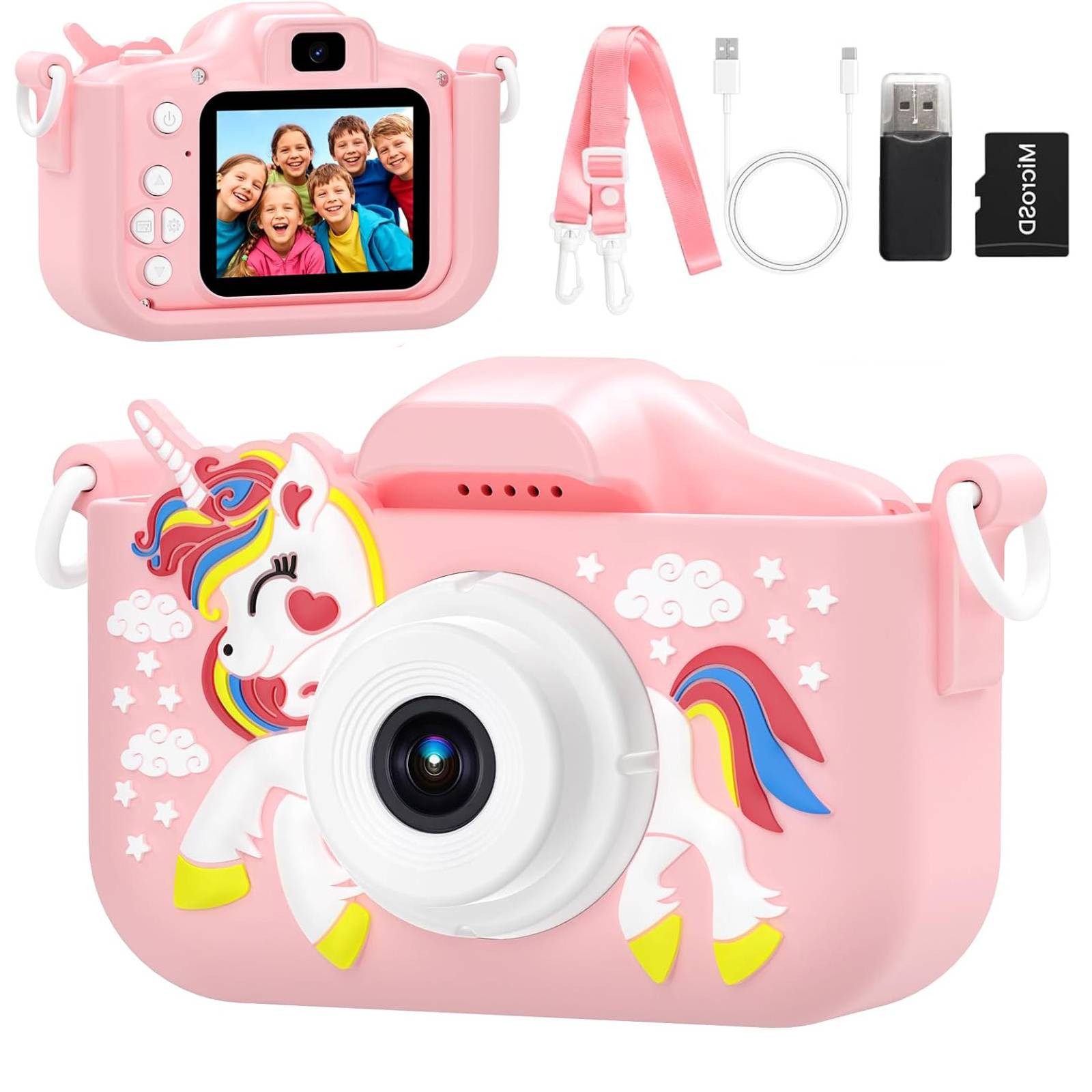 1080P Kamera Fotokamera mit 32GB SD, Musik & Spiele, 2.0” Display Kinderkamera