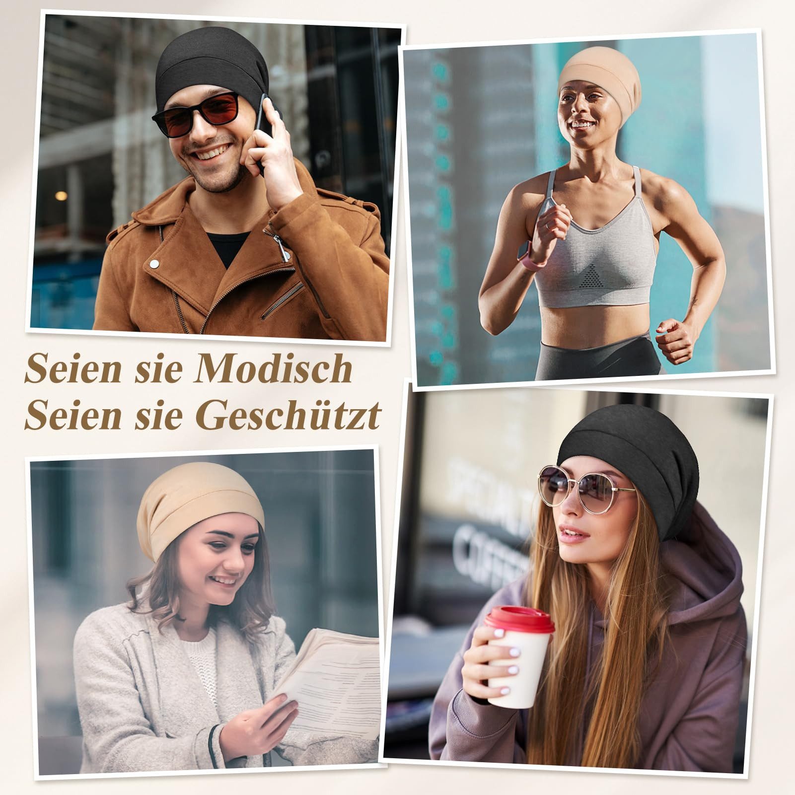 Coonoor Duschhaube Satin Bonnet Schlafmütze Unisex Schlafhaube zum Schlafen (Slouch Satin Lined Beanie Lockenhaube Verstellbar Haube Schlafkappe), für Damen und – Bild 5 von 5