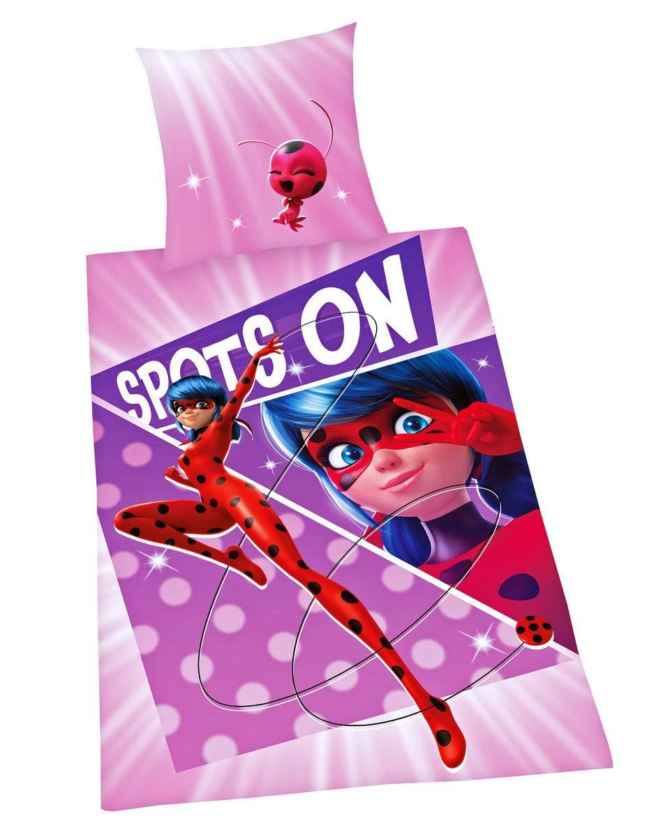 Herding Jugendbettwäsche Miraculous 135x200cm Ladybug Cat Noir, Renforcé, 2 teilig, Kwami Tikki, mit Knopfleiste