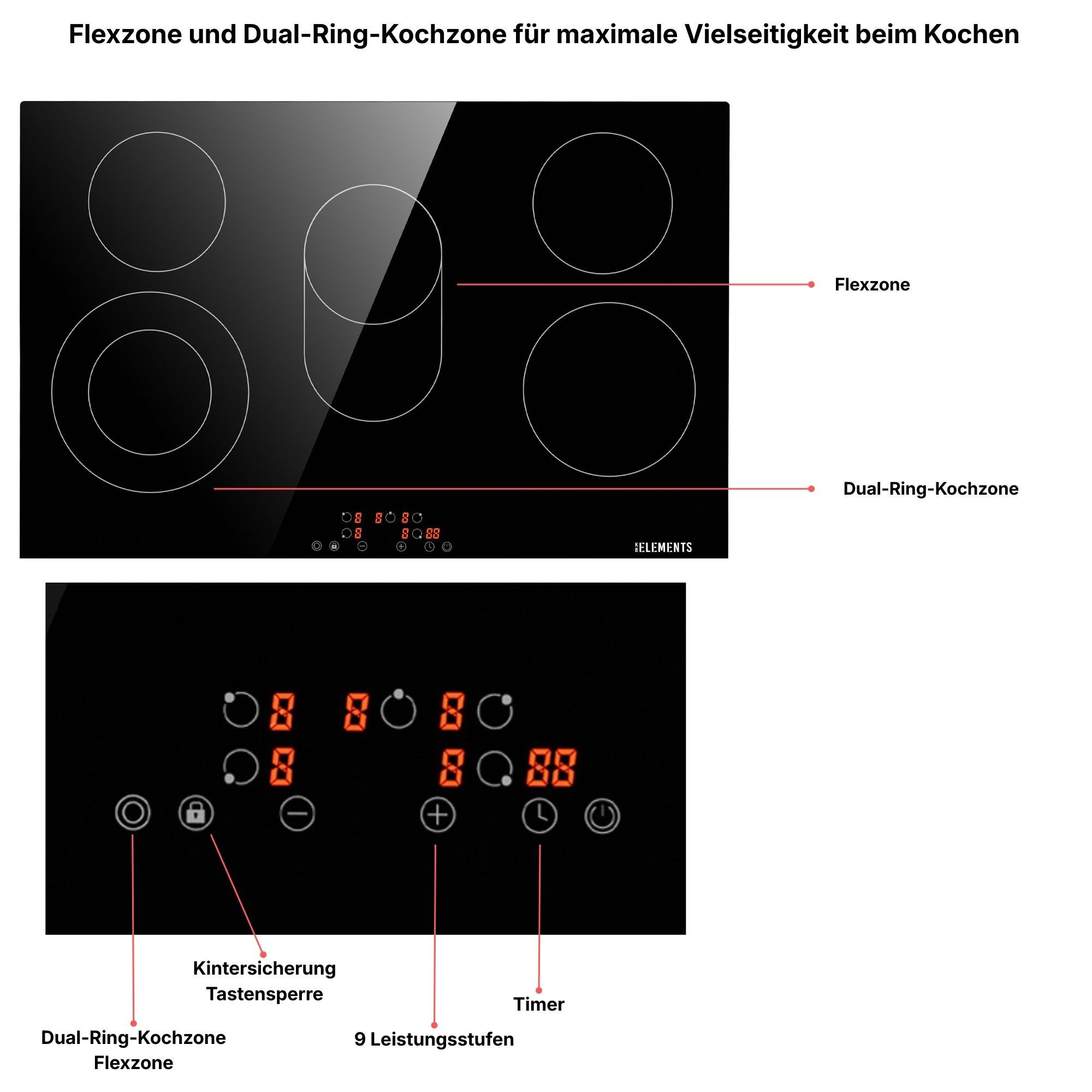 KB Elements Elektro-Kochfeld, 8400 Watt, Flexzone
