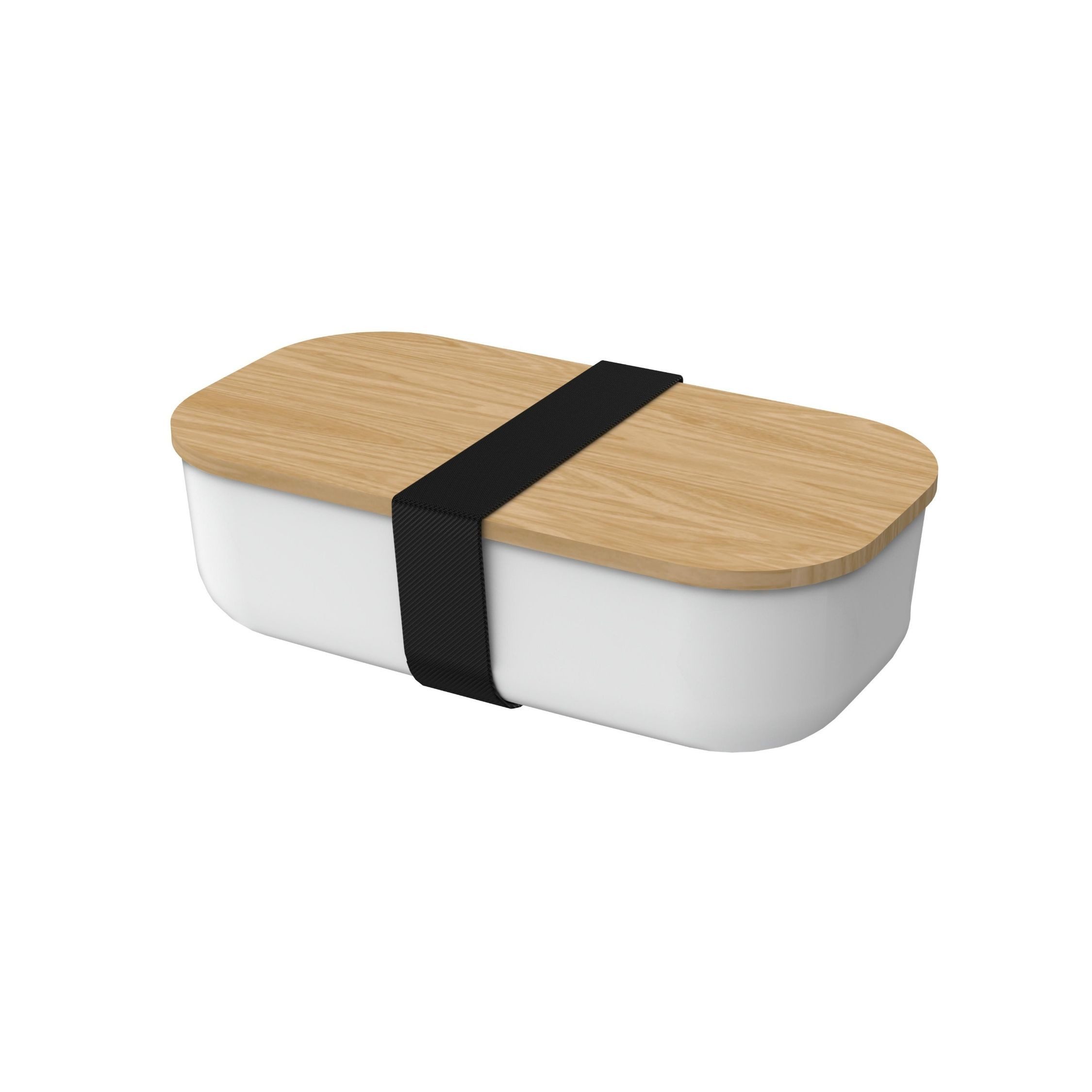 elasto Lunchbox Beech 1300 ml in Weiß Brotdose mit Elastikband Holz-Deckel