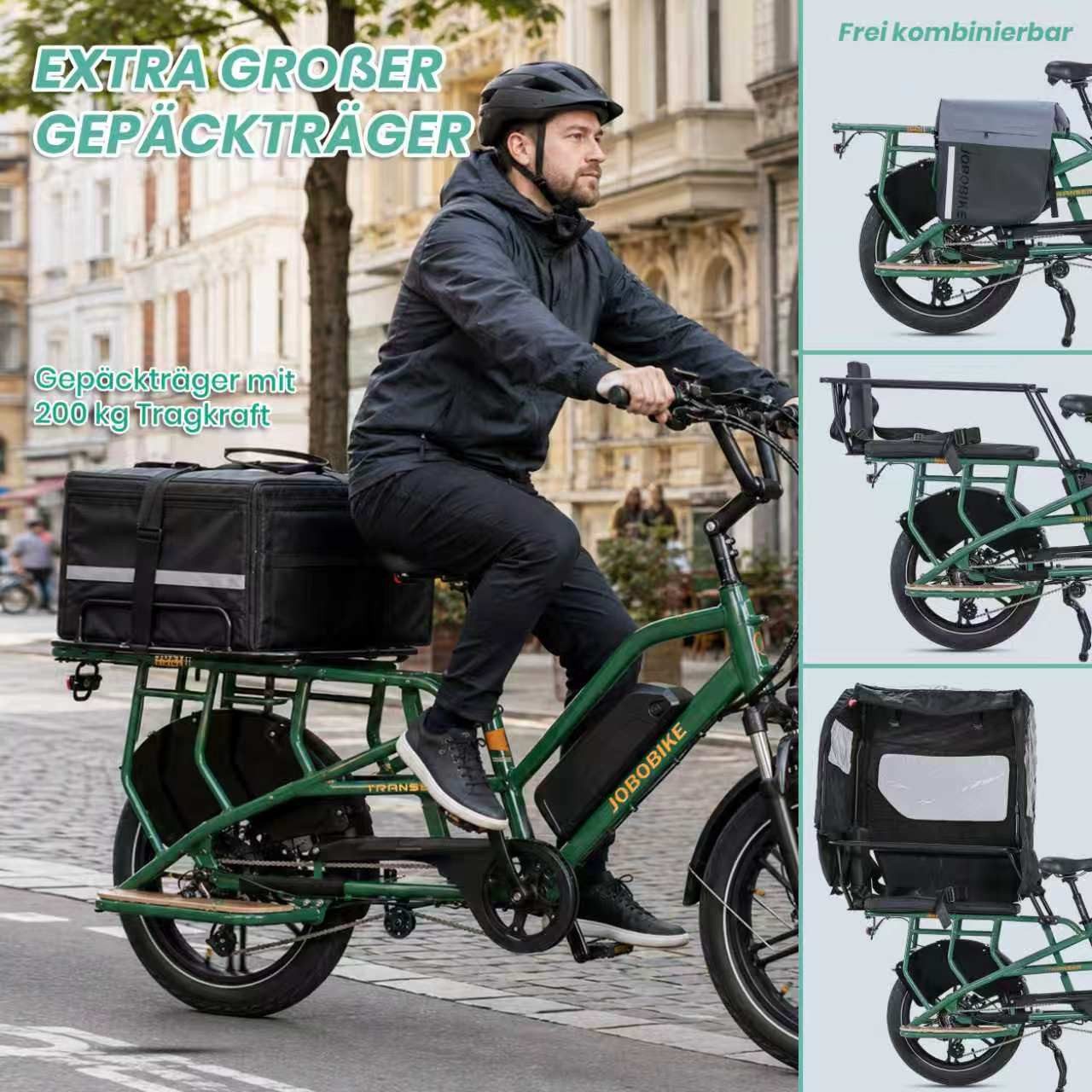 JOBOBIKE E-Bike Cargo 20 Zoll, 150 km, Longtail Lastenrad für Familie, Transport & Alltag, 7 Gang Shimano, Kettenschaltung, Heckmotor, 720 Wh, (Elektrofahrrad b – Bild 3 von 5