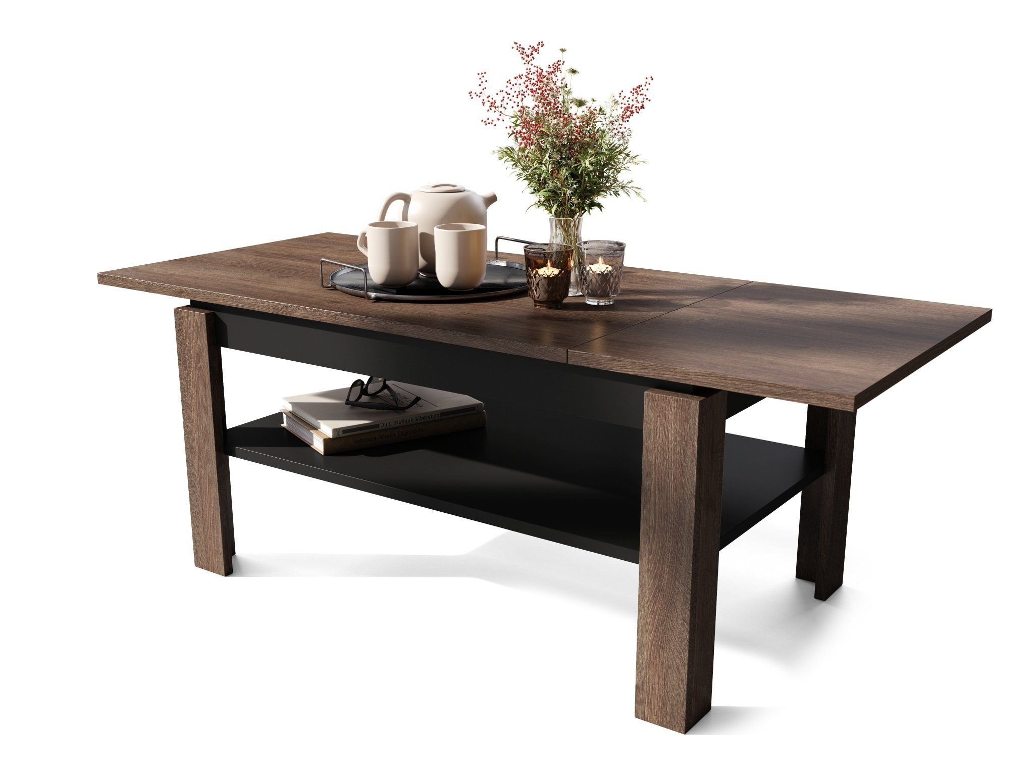 designimpex Couchtisch Design Asti-R Tisch ausziehbar mit Ablagefläche Esstisch