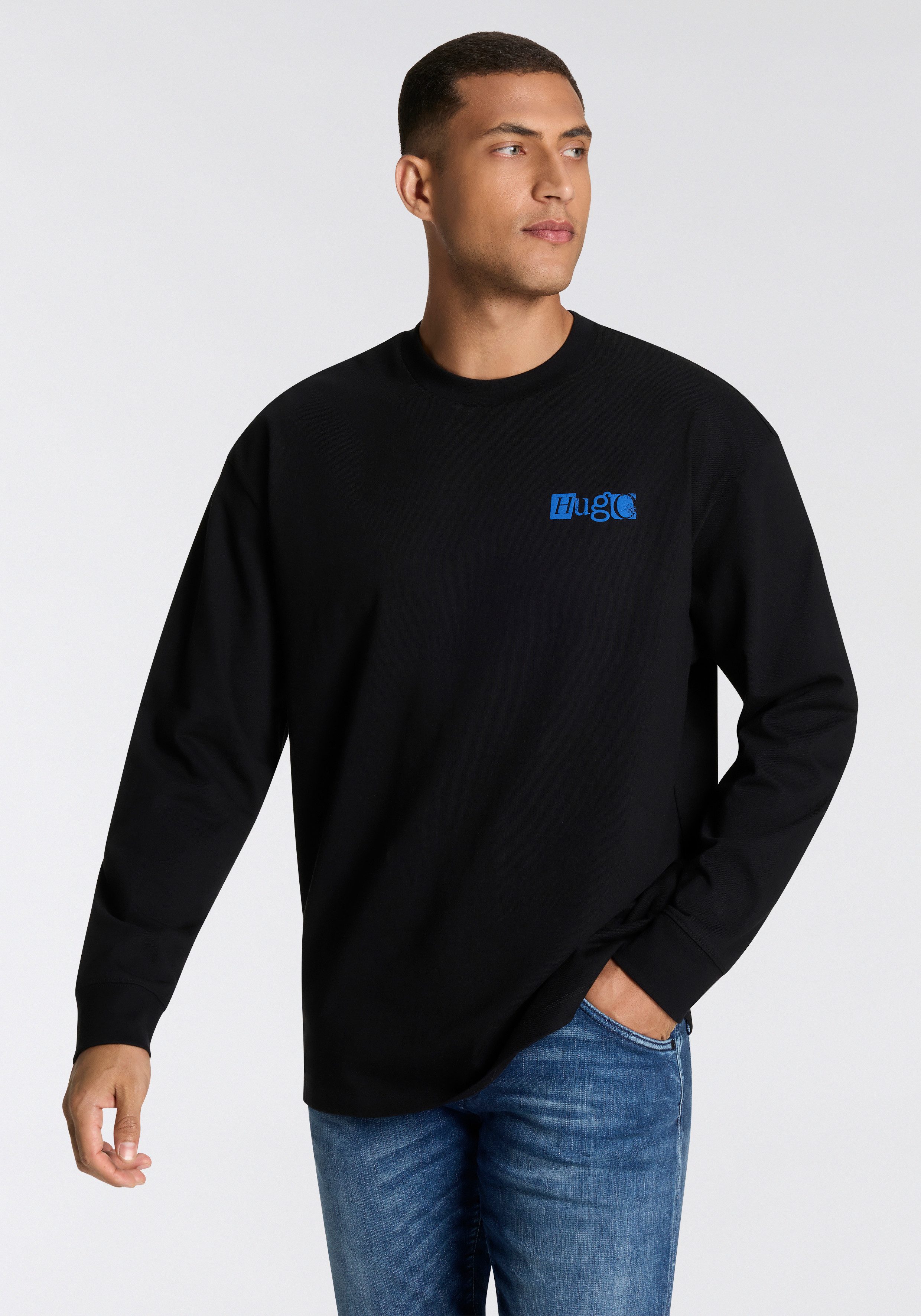 HUGO Blue Langarmshirt Nilcrew mit großem Rückedruck