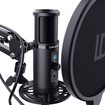 LIAM&DAAN Mikrofon (Set), USB Podcast Kondensatormikrofon mit Mikrofonarm, Spinne & Popschutz