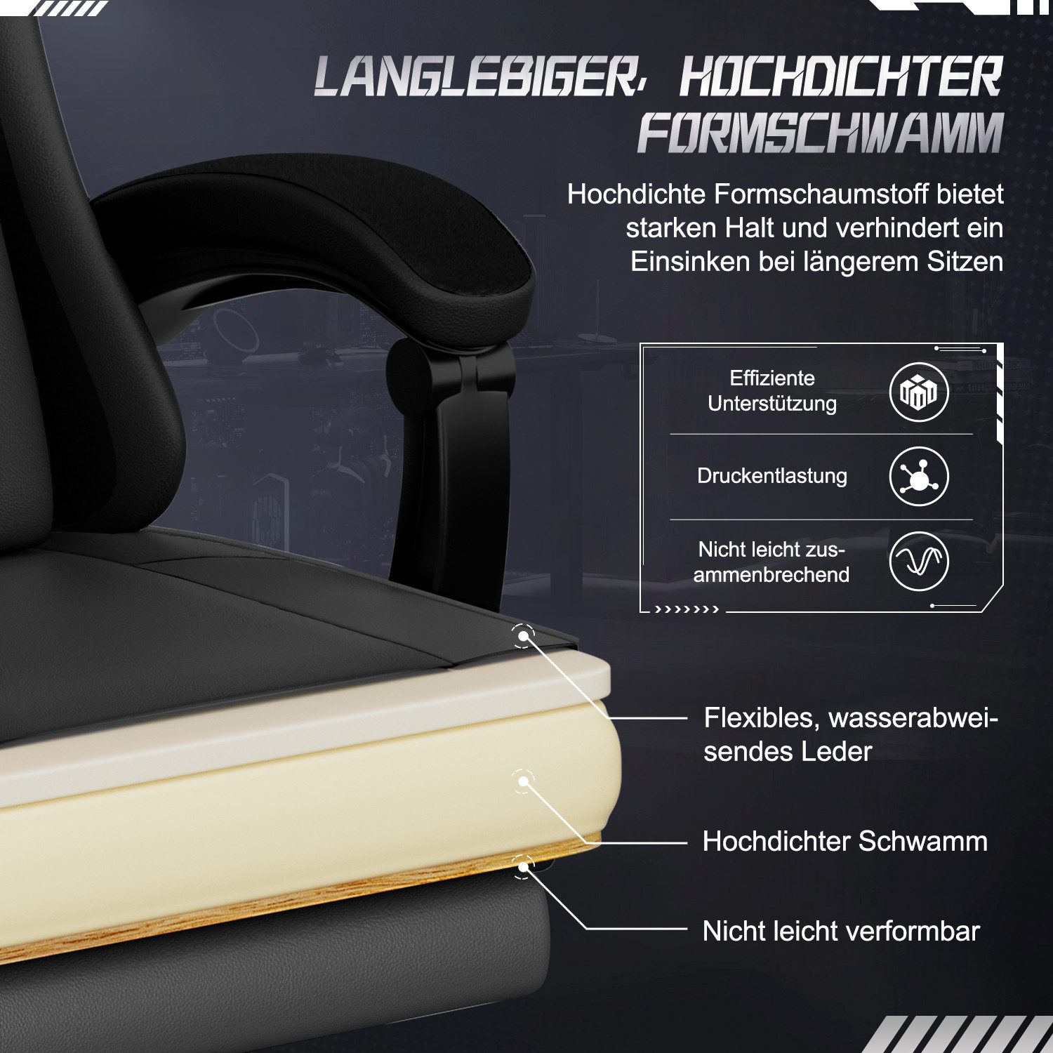 Adormii Gaming-Stuhl Gaming Stuhl ergonomisch Gaming Chair Bürostuhl verstellbare (Gaming Stuhl mit verstellbaren Lendenkissen, Armlehne und Kopfstütze, Gamer S – Bild 5 von 5