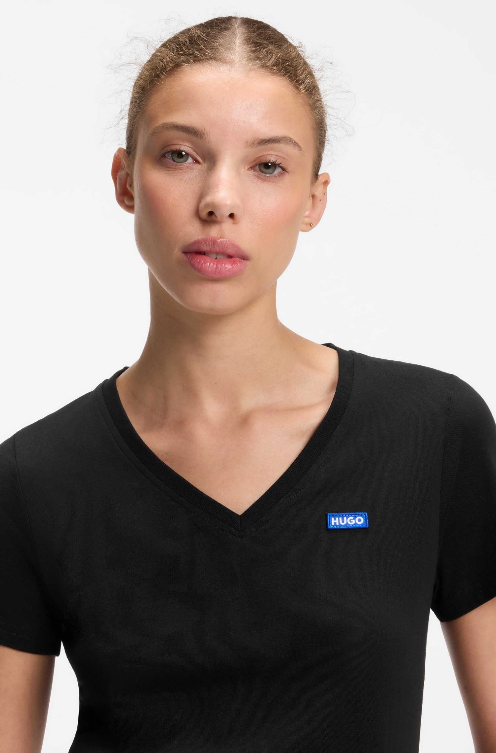 HUGO Blue T-Shirt Classic V mit Logo, V-Ausschnitt
