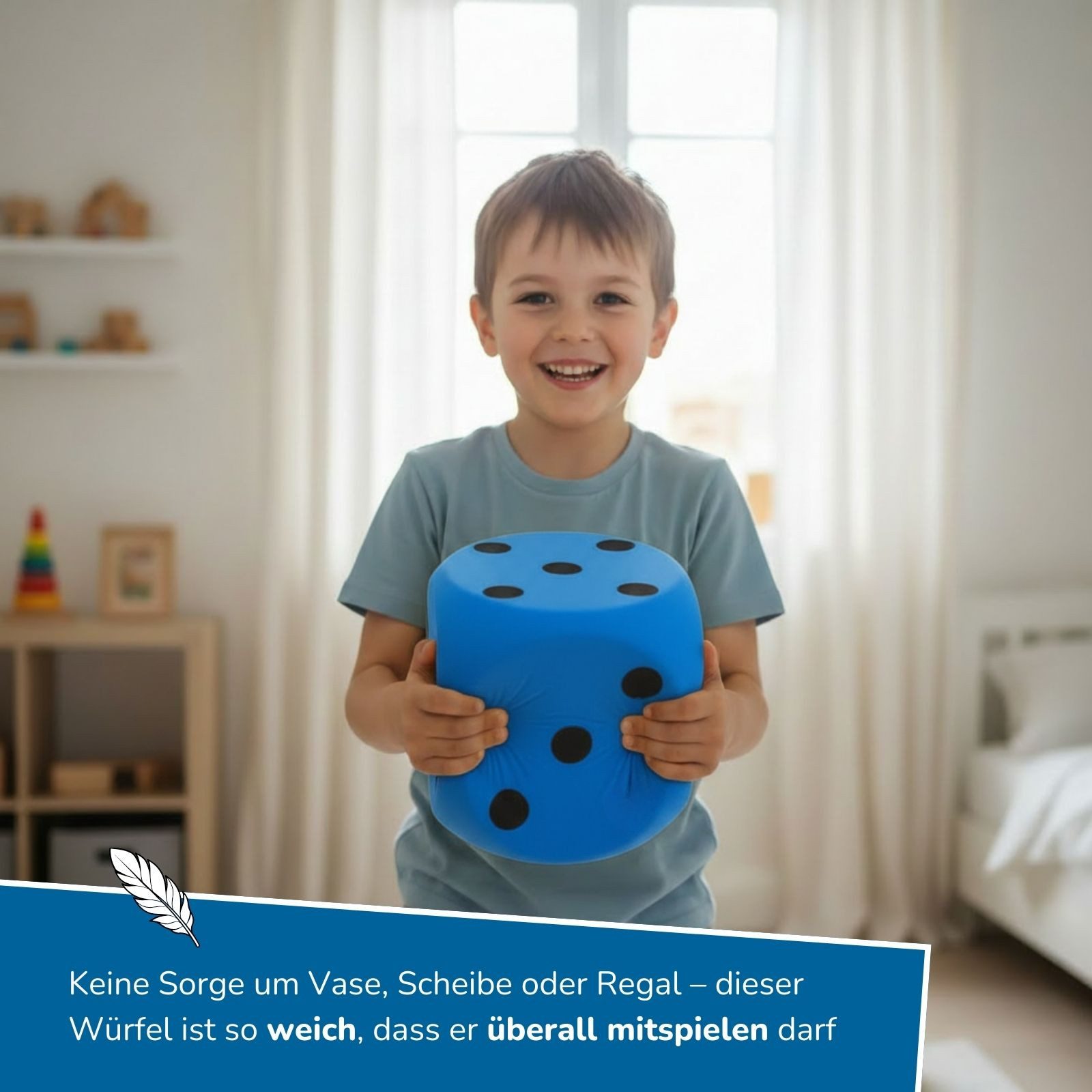 alldoro Softball XXL Schaumstoff-Würfel 15 cm blau, Augenwürfel extra weich und groß, Spielwürfel für Kinder ab 3 Jahren, für Würfel-, Lern- & Motorikspiele