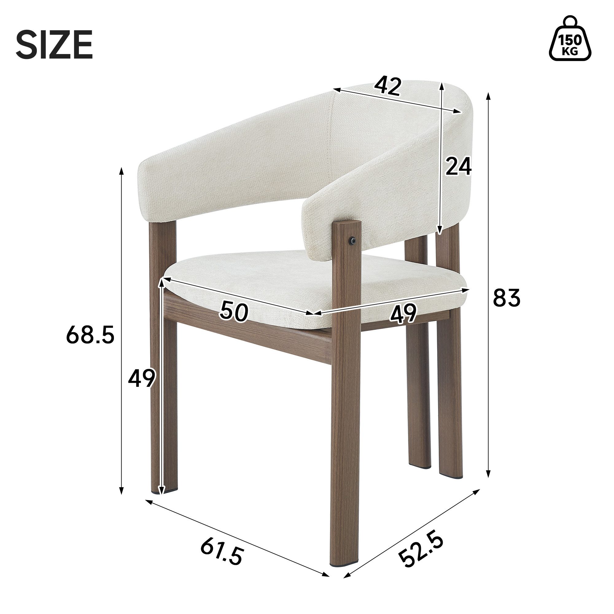 Flieks Polsterstuhl Gestell aus Metall in Holzoptik Walnussfarbe, Bezug aus Leinenstoff (Set, 2 St), 2er Set Esszimmerstühle Armlehnstühle Wohnzimmerstuhl Beige