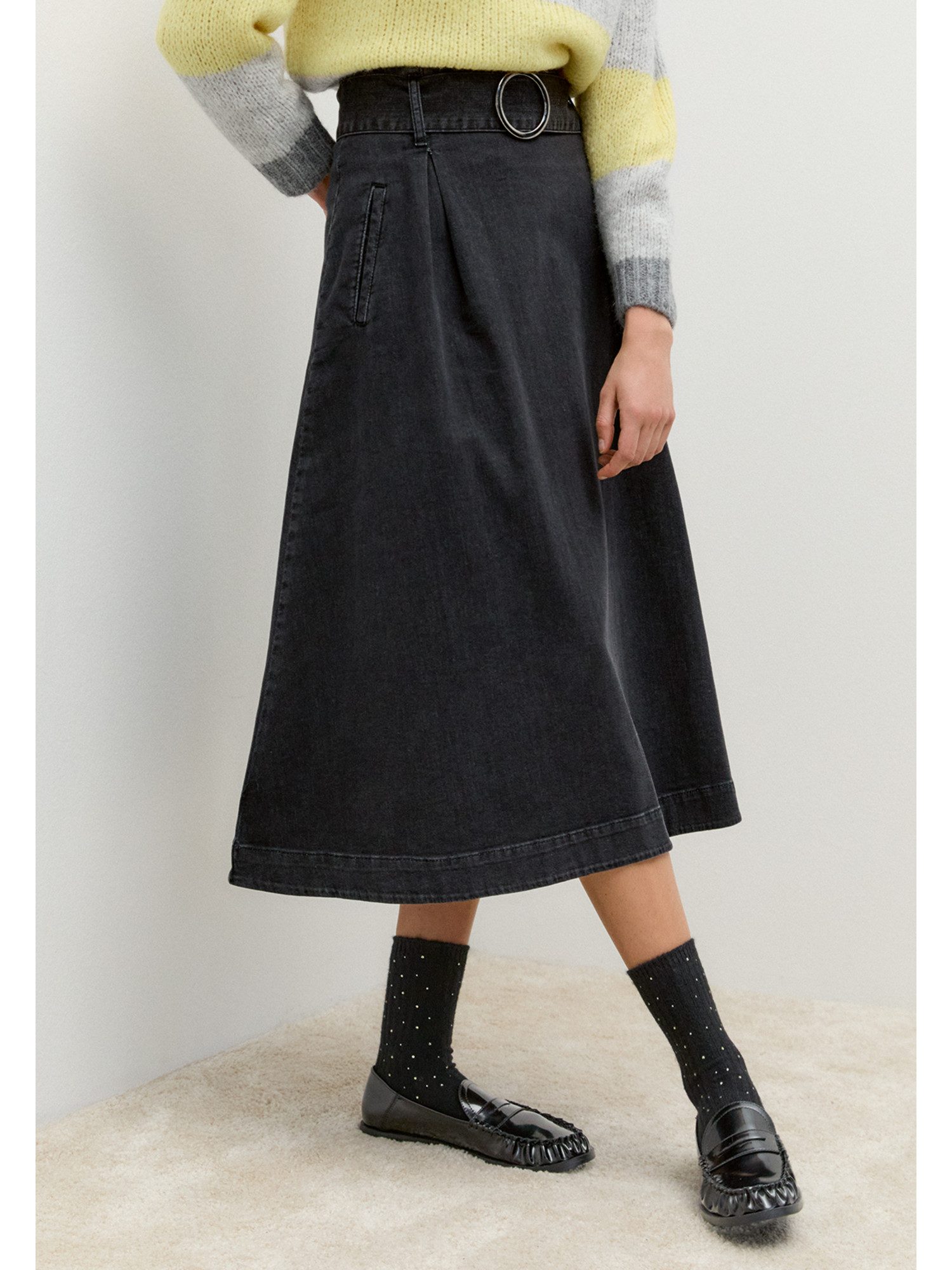 MORE&MORE A-Linien-Rock langer, ausgestellter Jeansrock günstig online kaufen