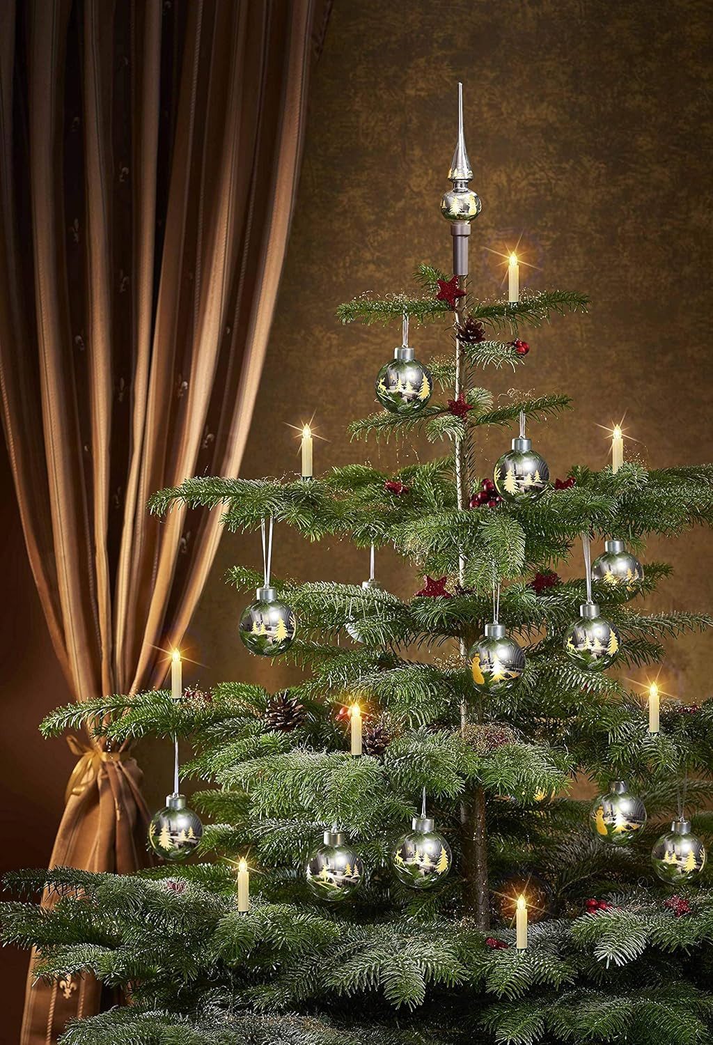 BONETTI Weihnachtsbaumkugel Weihnachtskugel-Set aus Echtglas, LED beleuchtet, mit Fenbdienung, Kugel mit Baumspitze, chrom