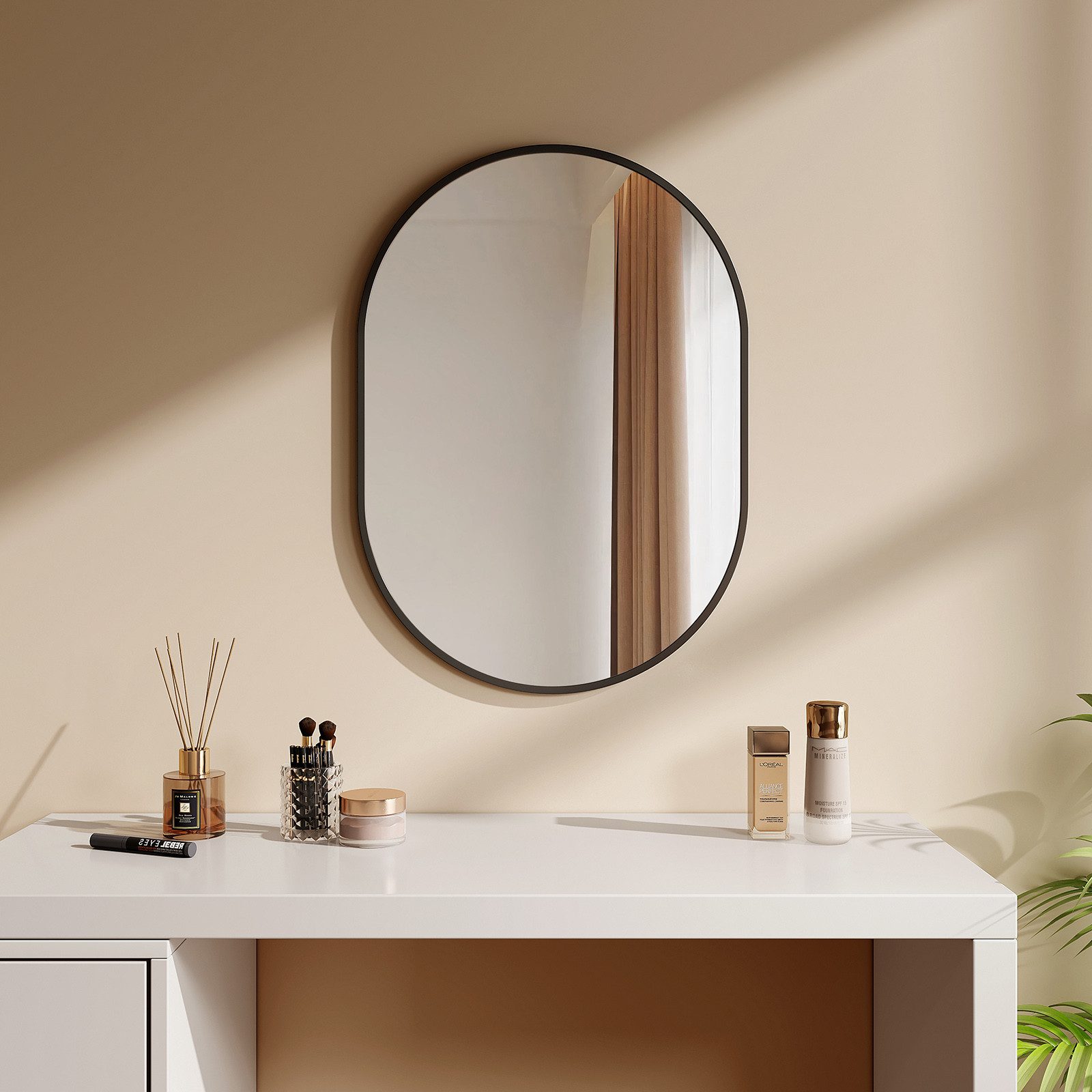 EMKE Spiegel Oval Schwarz gebürstet rahmen Horizontal & Vertikal Monatge, 4 günstig online kaufen