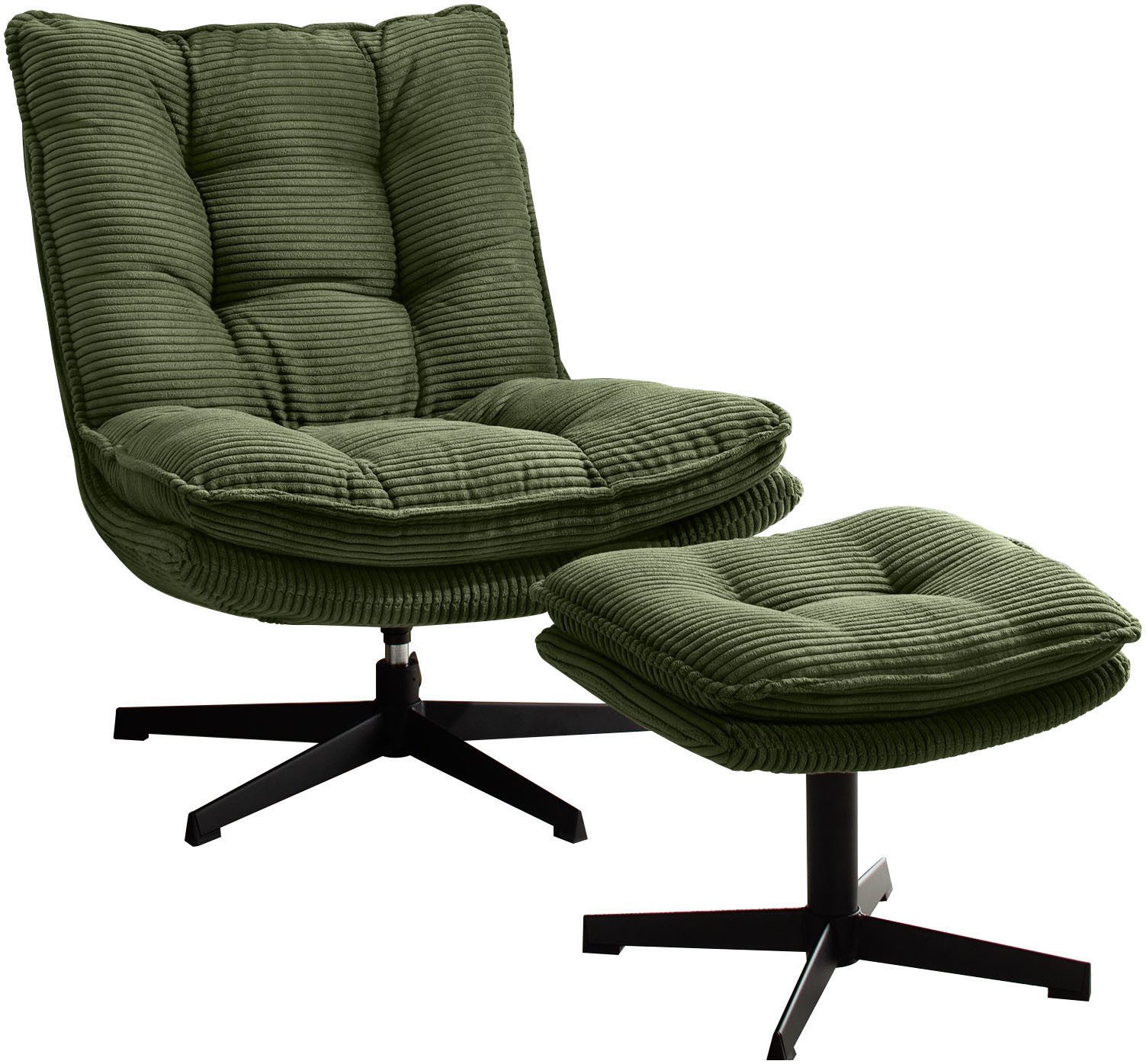 Jockenhöfer Gruppe Relaxsessel Kasper, B: 76 cm, Sitzhöhe: 47 cm, Set: mit Hocker, 360° Drehfunktion, Cord