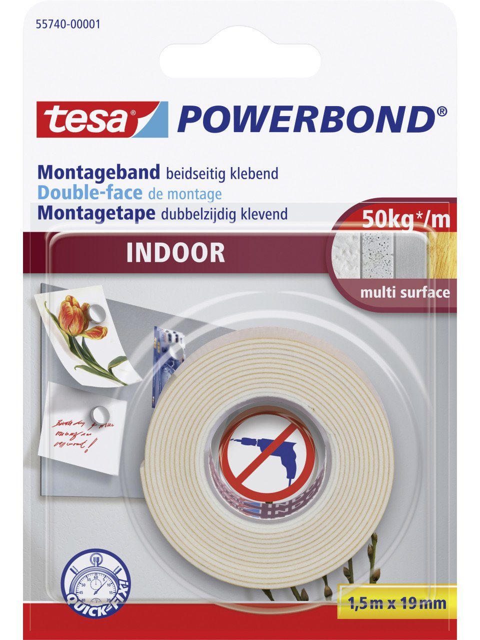 Montageband tesa doppelseitiges Montageband Indoor 1,5 m x 19