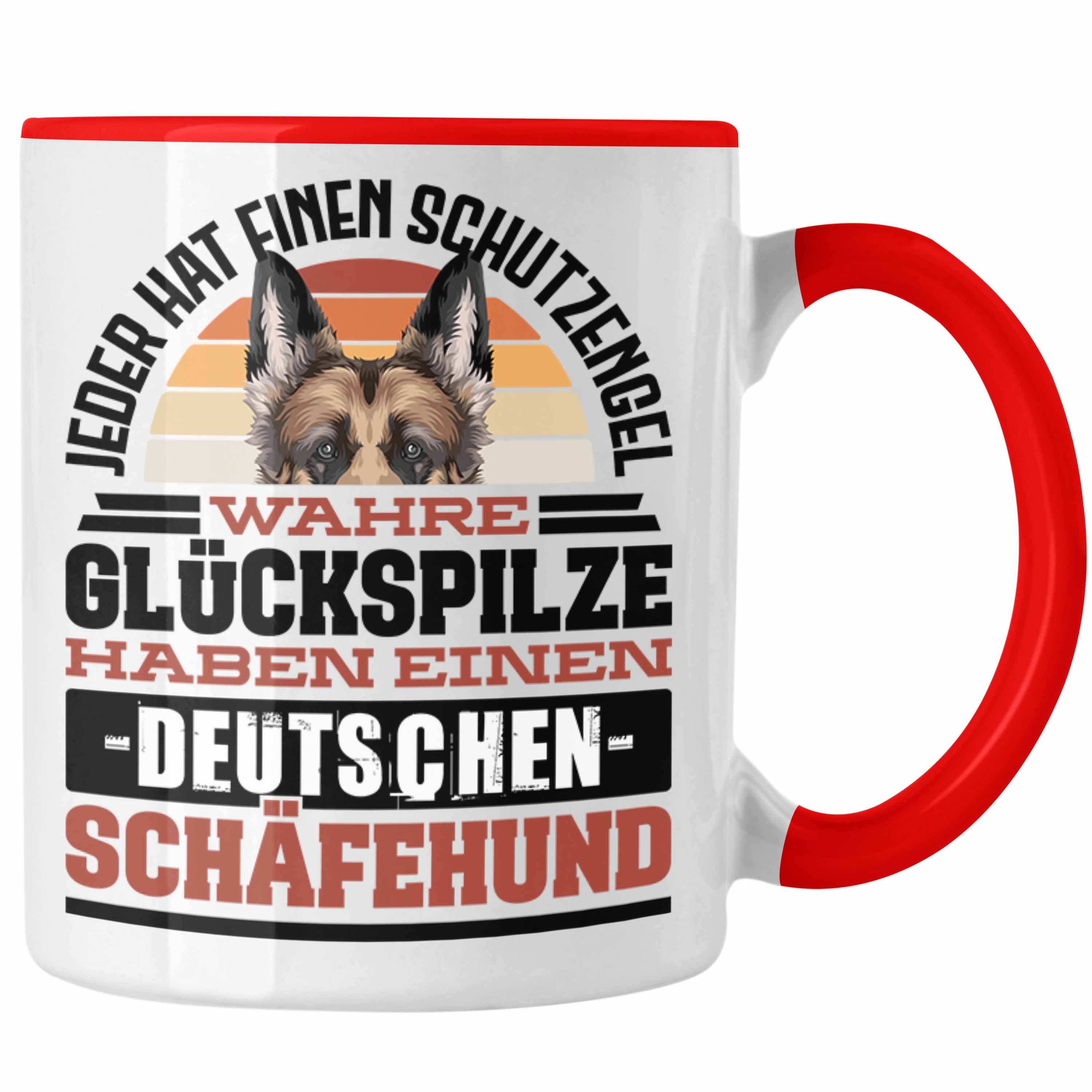 Trendation Tasse Deutscher Schäferhund Tasse Geschenkidee Kaffee-Becher Schäferhund Bes Rot