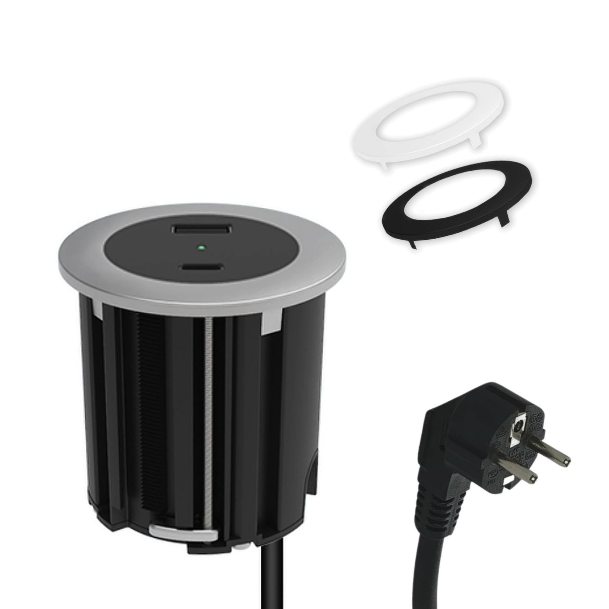 kalb Steckdose USB Einbausteckdose für Arbeitsplatten und Möbel mit EU-Stecker
