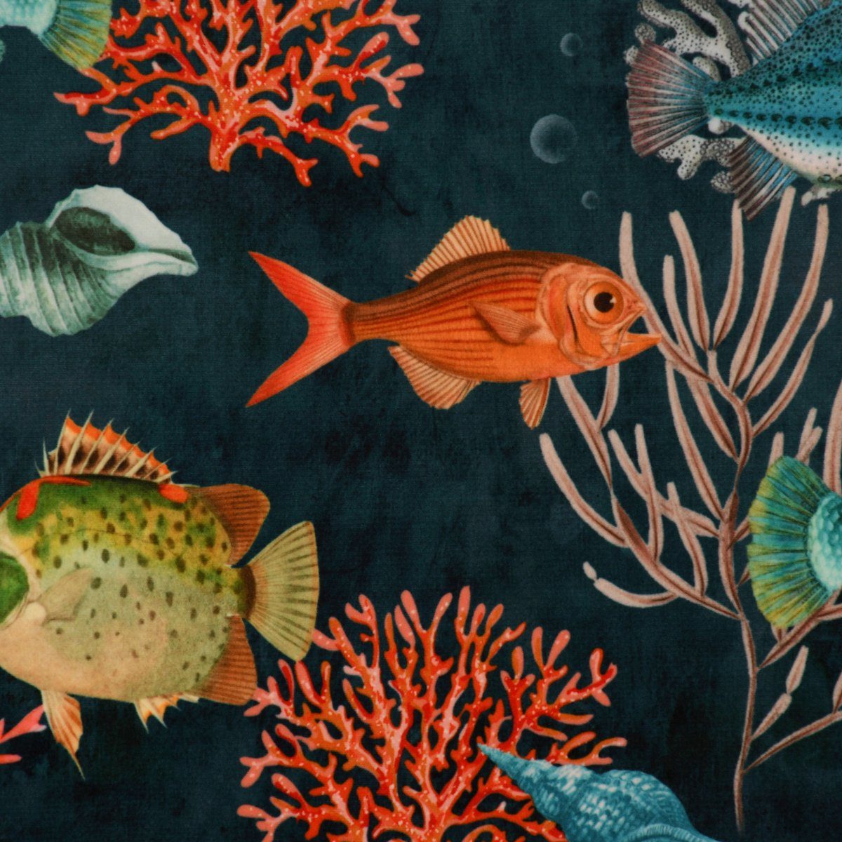Vorhang Vorhang St), handmade, 245cm, blickdicht, made Korallen bunt SCHÖNER LEBEN., Samt, (1 in aqua Germany, Samt SCHÖNER Smokband Fische blau vorgewaschen LEBEN.