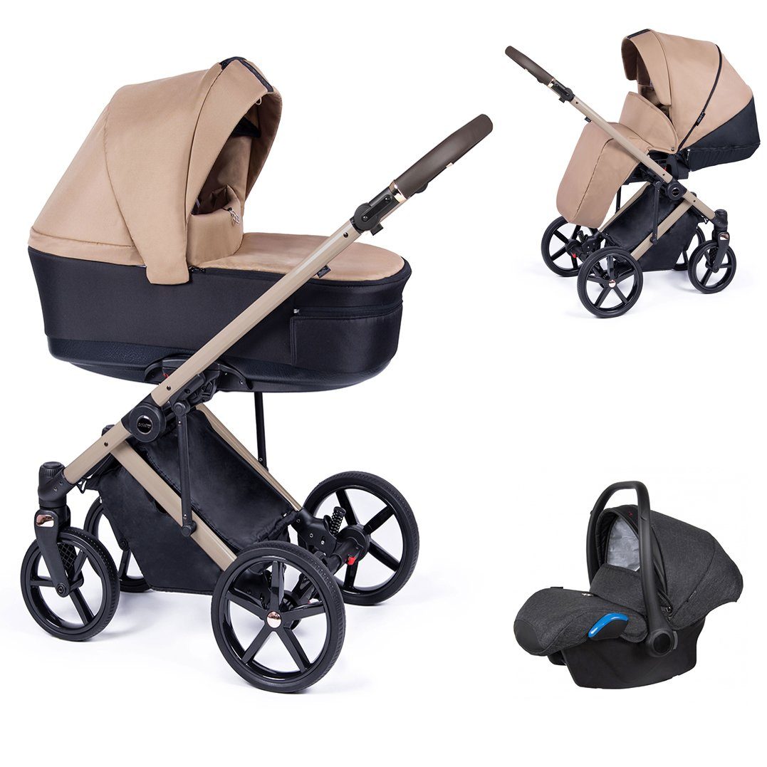 babies-on-wheels Kombi-Kinderwagen 3 in 1 Kinderwagen-Set Fado - 15 Teile - in 24 Designs Braun = Gestell beige