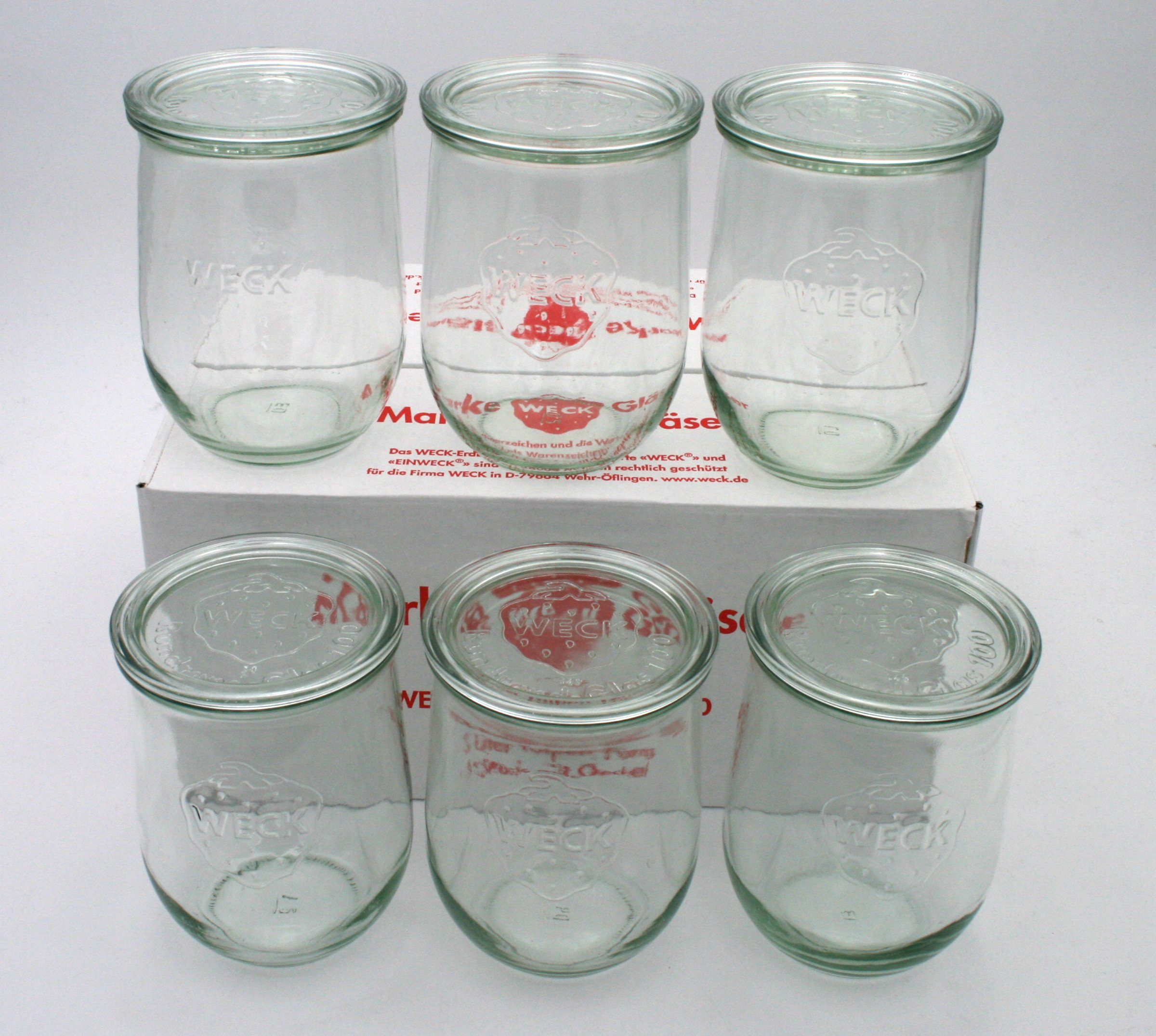 WECK Einmachglas 6 Weck Einkochgläser Tulpenform 1062 ml RR 100 mit Deckel Nr.745