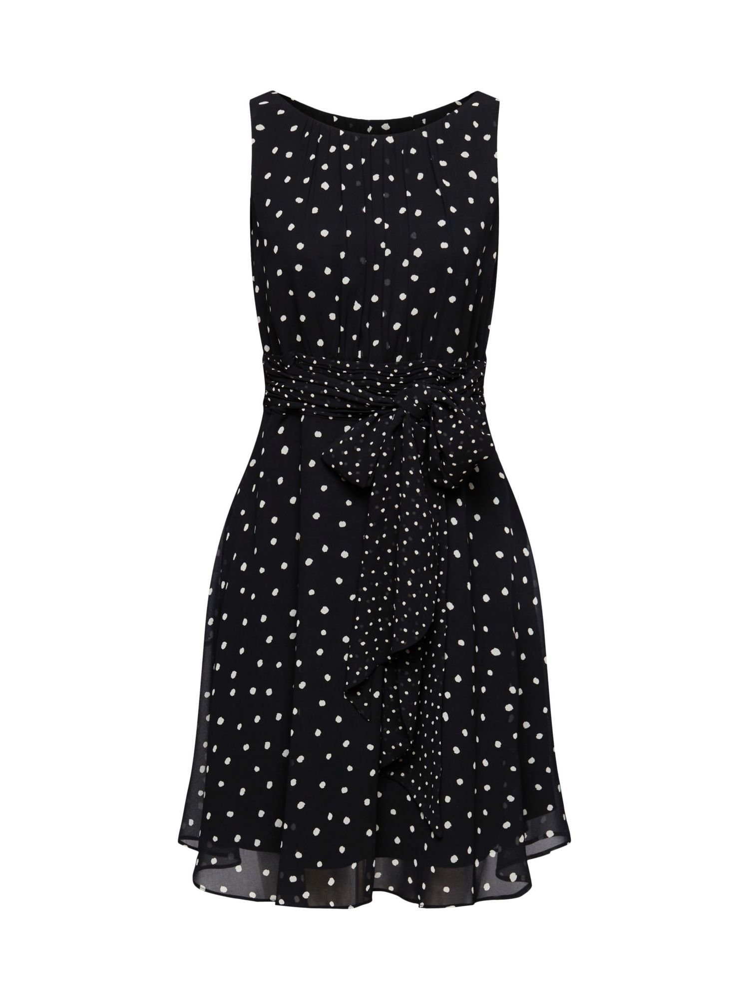 BLACK mit Recycelt: Chiffon-Kleid geraffter Taille Midikleid Collection Esprit