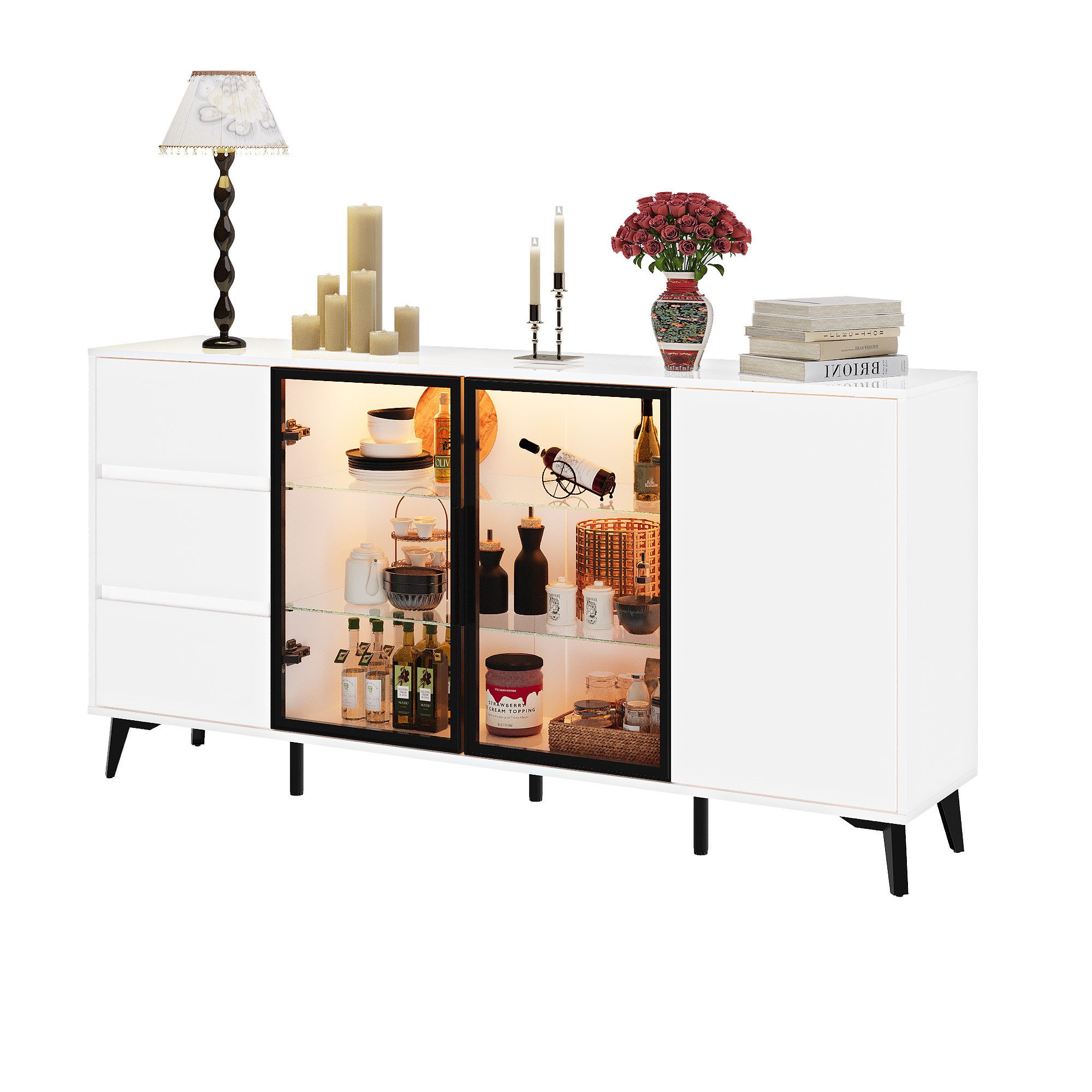 FUFU&GAGA Sideboard Glas-Sideboard, mit Beleuchtung 3 Farbe günstig online kaufen