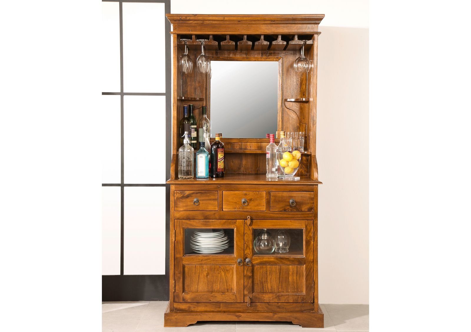 Massivmoebel24 Barschrank OXFORD (Bar Akazie 97x52x193 honig lackiert OXFORD #0443) Bar Akazie 97x52x193 honig lackiert OXFORD #0443