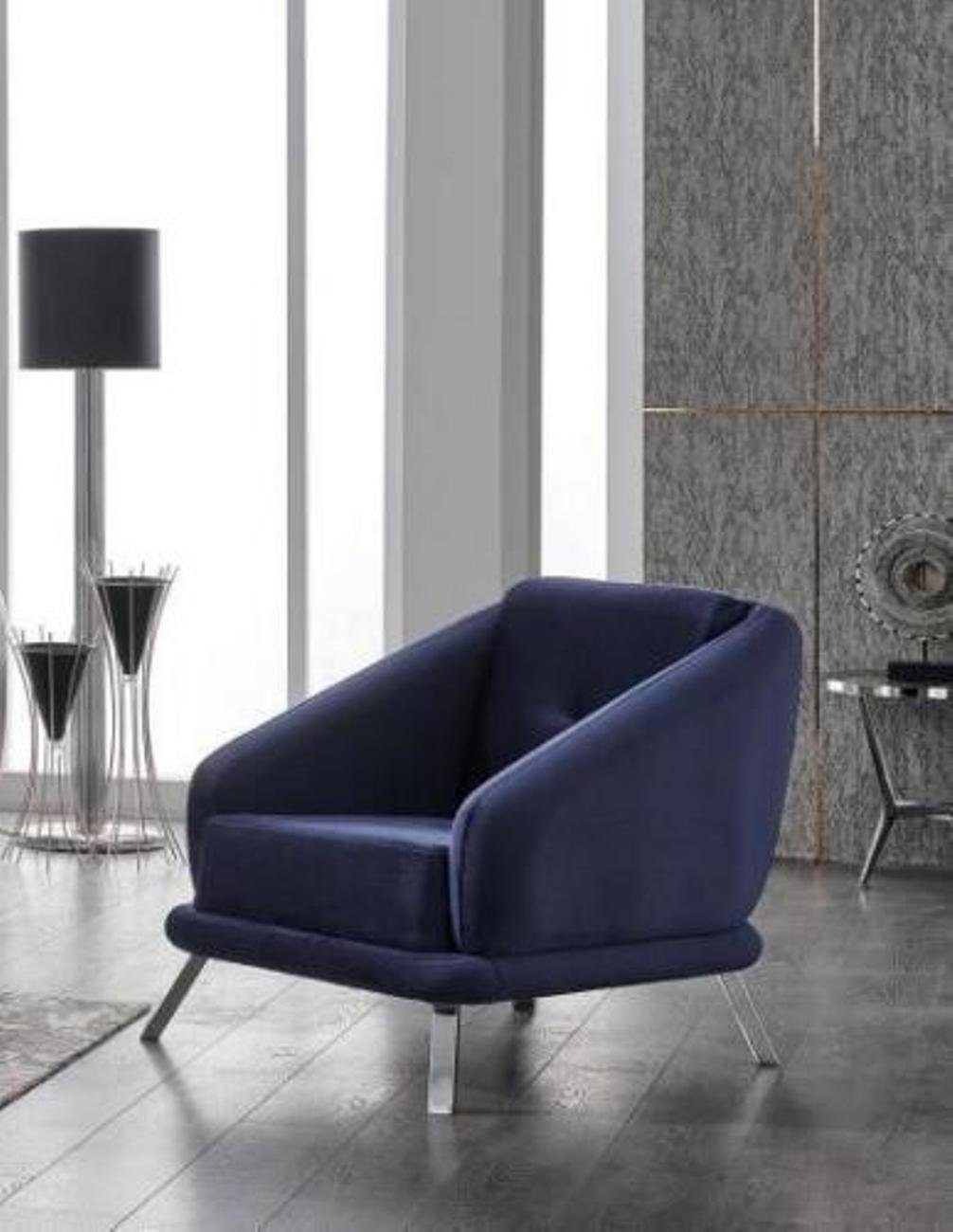 JVmoebel Sessel Europa Sessel (1-St., Wohnzimmer Modern Möbel 1x Sessel), Blau Sitz Textil Design Made in Luxus
