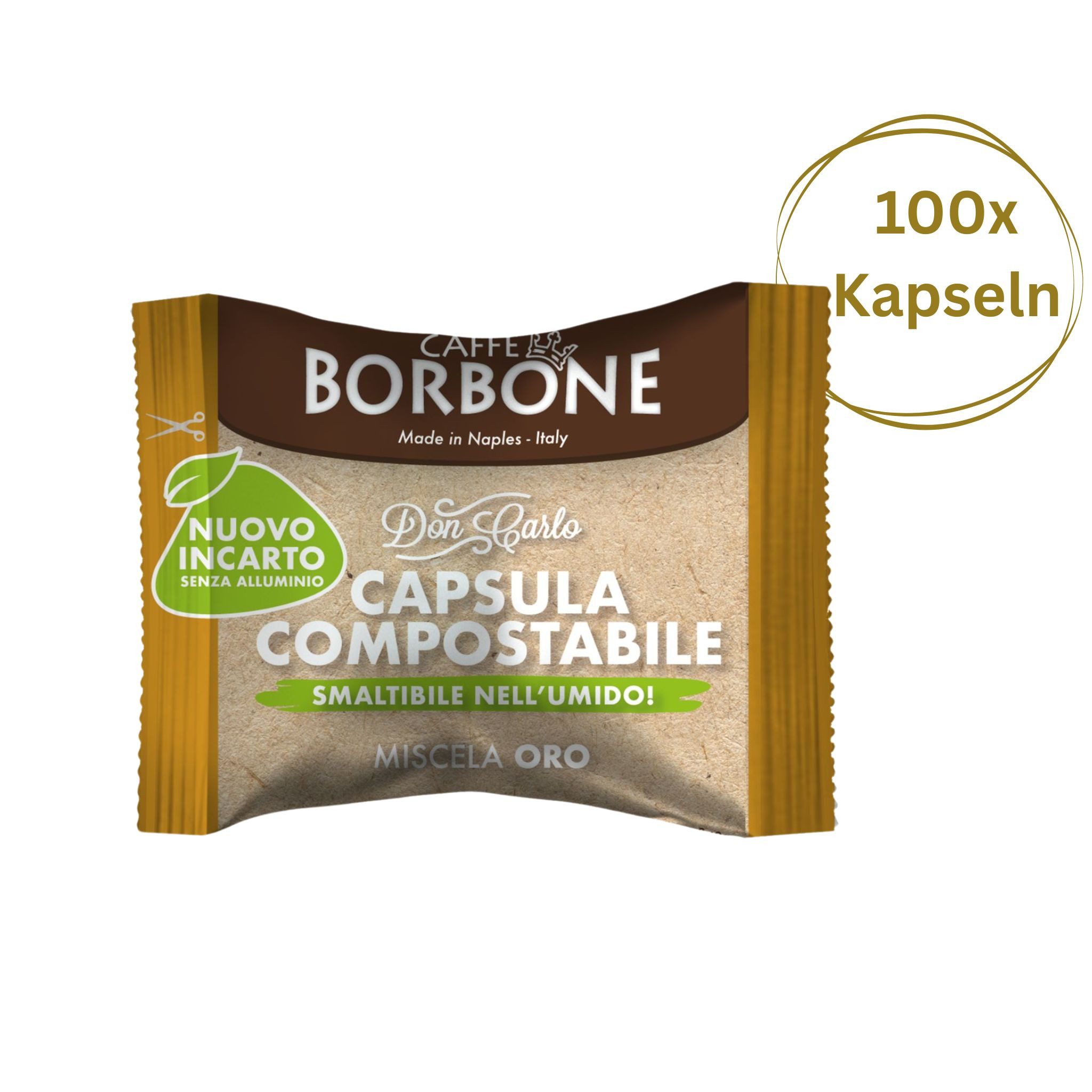 Caffè Borbone Kaffee Caffè Borbone Don Carlo Kaffeekapseln Oro 100x Kapseln Gold Mischung, 1 x (Kompatibel mit Lavazza®* A Modo Mio®* Haushalts-Espressomaschinen, goldene Kaffeemischung kompostierbare Kapseln)
