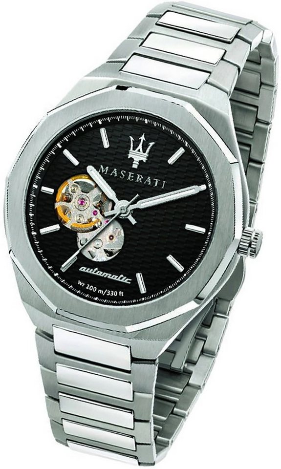 MASERATI Quarzuhr Maserati Edelstahl Armband-Uhr, Herrenuhr  Edelstahlarmband, rundes Gehäuse, groß (ca. 42mm) schwarz