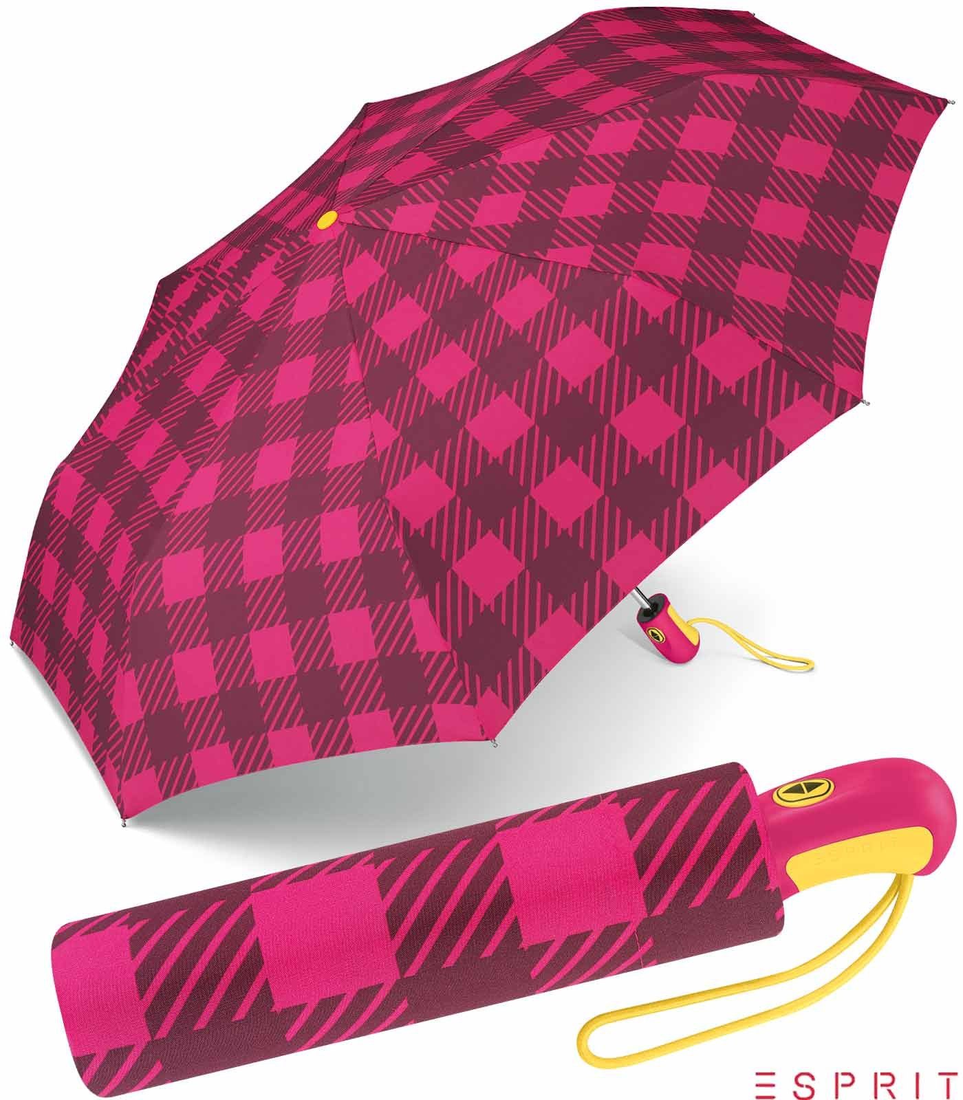 Esprit Taschenregenschirm schöner Schirm für Damen mit Auf-Zu Automatik, klassisches Design in modischen Farben pink