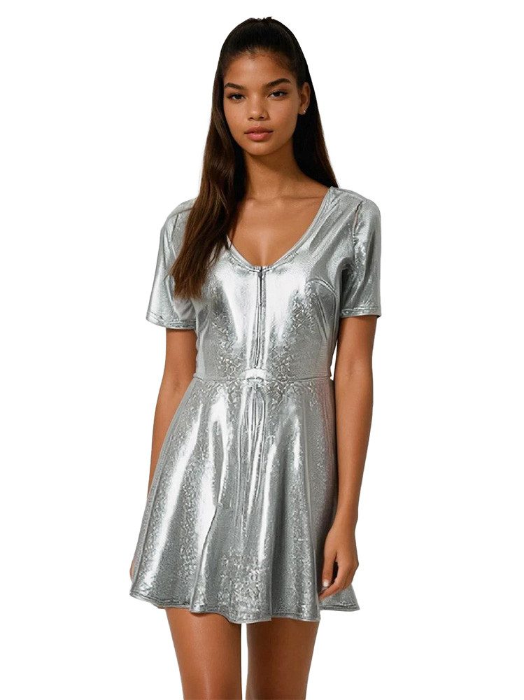 Funny Fashion Kostüm Disco Space Kleid silber