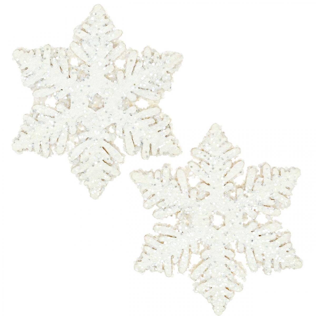 Florists Products Schneemann Schneeflocken Holz Deko Weiß Glitzer 4cm - 72 Stück für