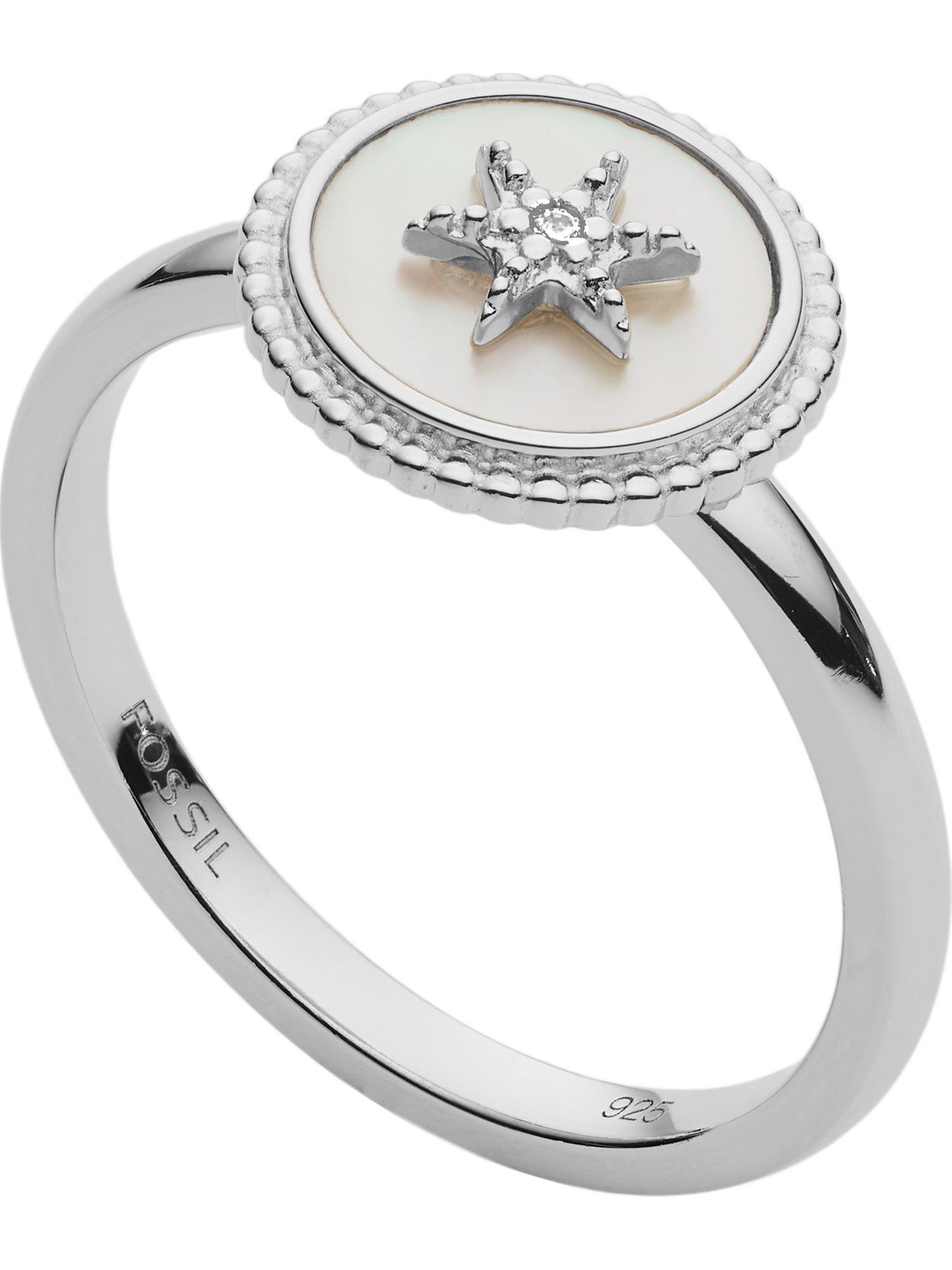 Fingerring Fossil Damen-Damenring 925er Silber Perlmutt