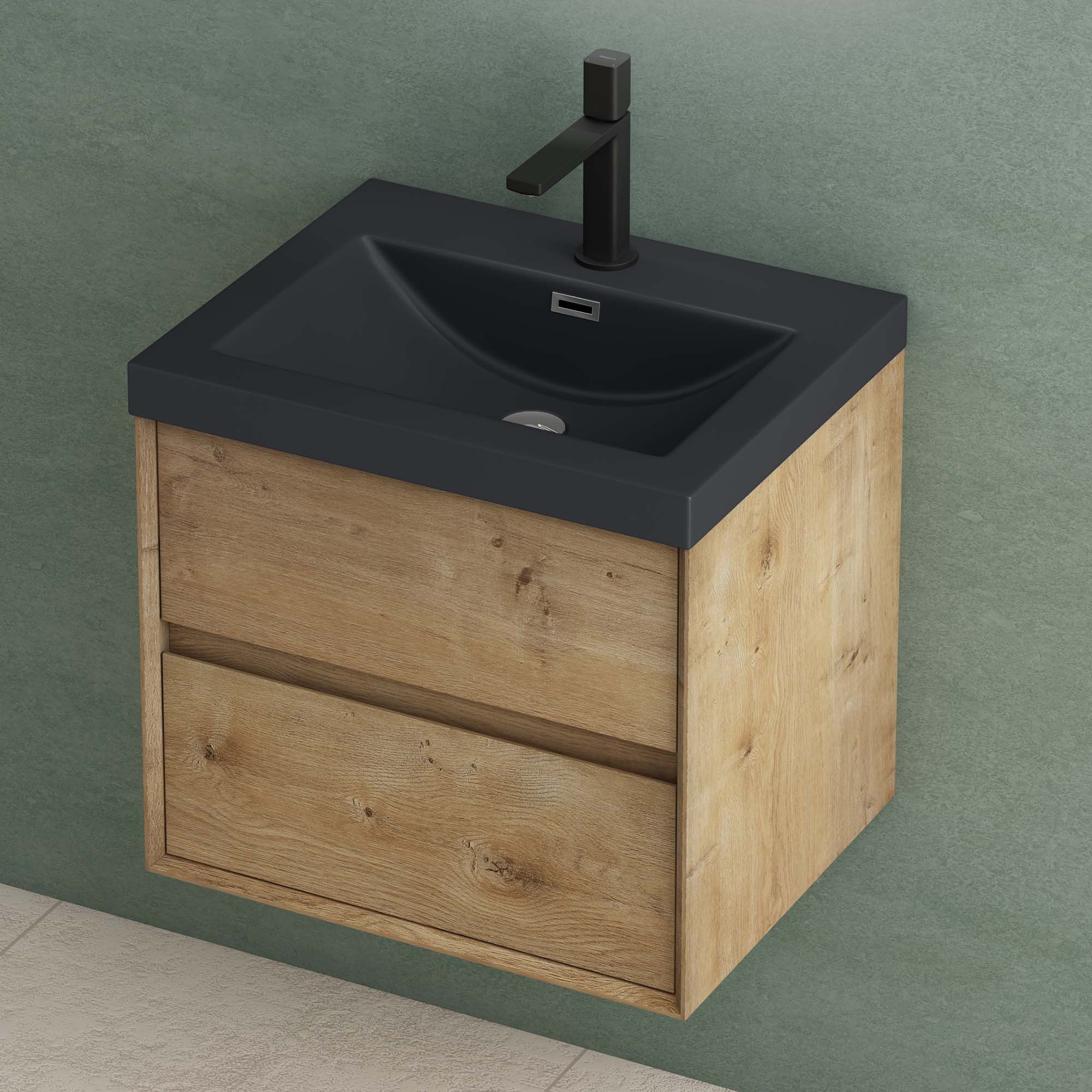 Mai & Mai Waschtisch-Set Waschtisch Anthrazit mit Waschbecken und 2 Soft-Close-Schubladen Rimo, Mineralguss-Waschbecken