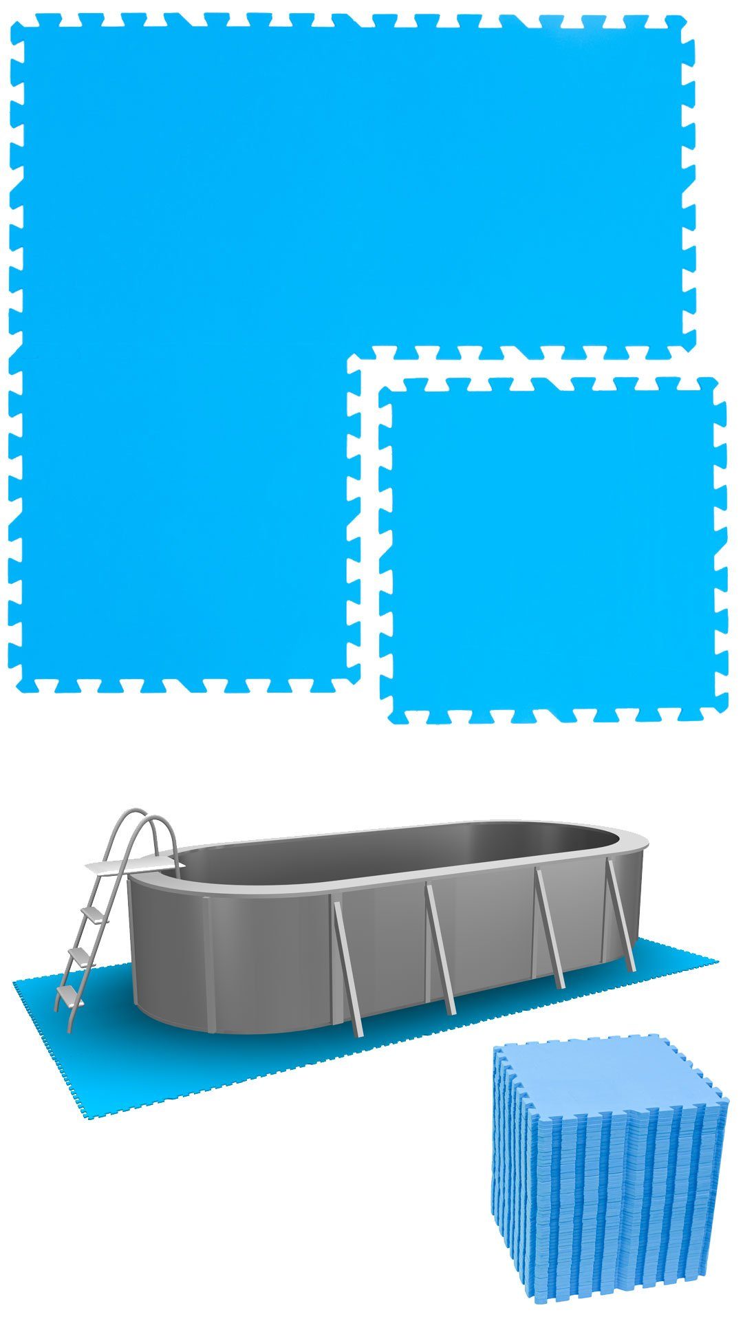 Set, 52 erweiterbares eyepower m² Bodenmatte Pool EVA Blau Matten 12,1 Poolunterlage Stecksystem 50x50