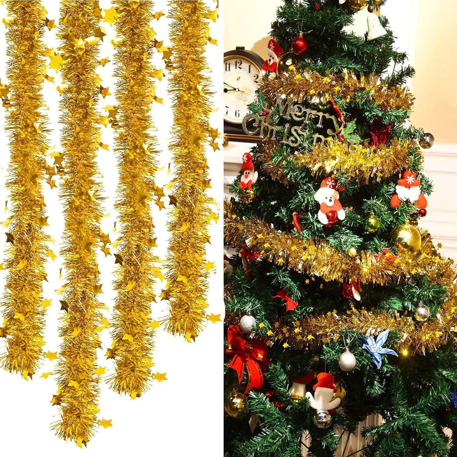 LuxusKollektion Girlanden Lametta Girlande Weihnachten Sterne Gold 8er Set