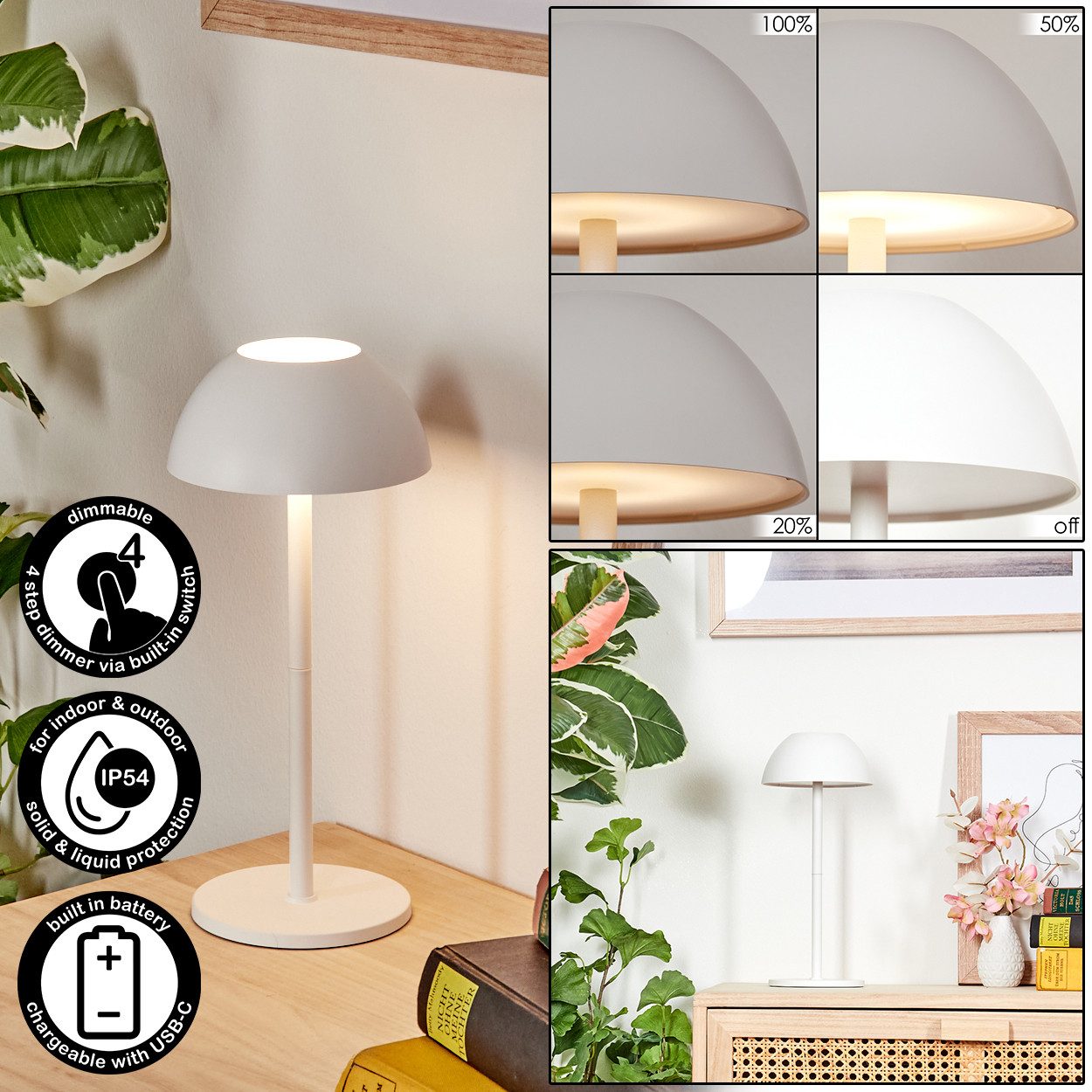 hofstein Tischleuchte Tischlampe aus Metall/Kunststoff in Weiß, dimmbare Ti günstig online kaufen